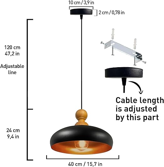 Bamyum Androa Metall Ø40 cm 1 flamming Holz Vintage Hängelampe