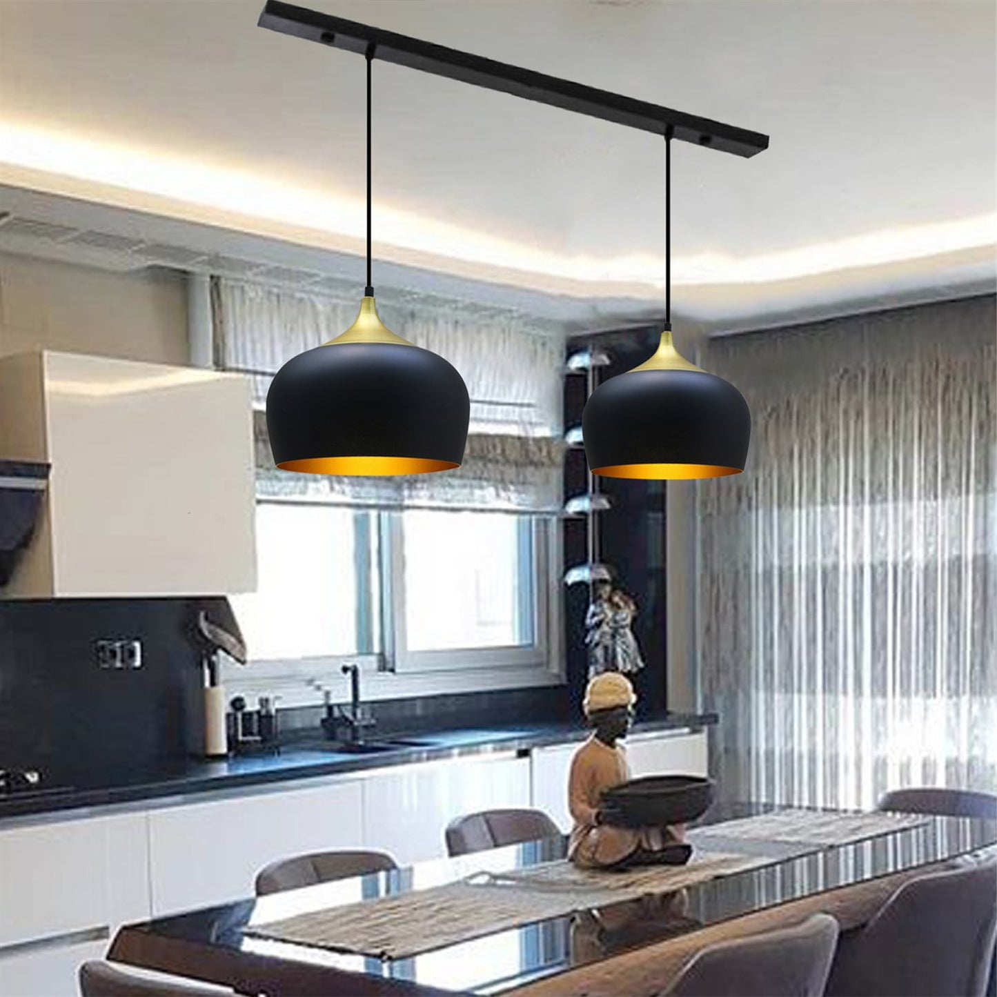 Bamyum Pendelleuchte I Kreis I 2/3 Flammige Schwarz Metall Hängelampe