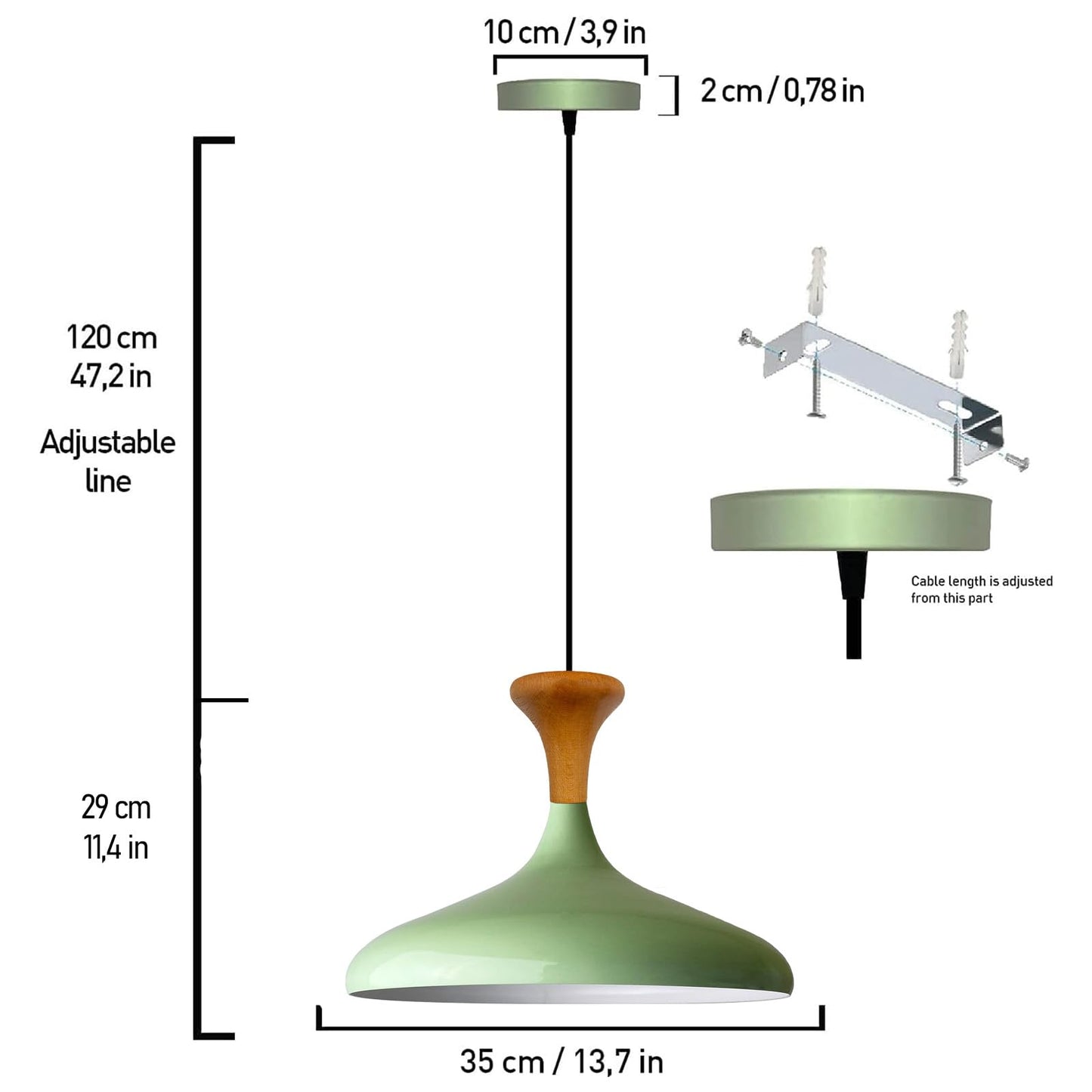 Champion Pendelleuchte aus Holz, 35 cm Hängelampe Metall E27 Moderne Lampe