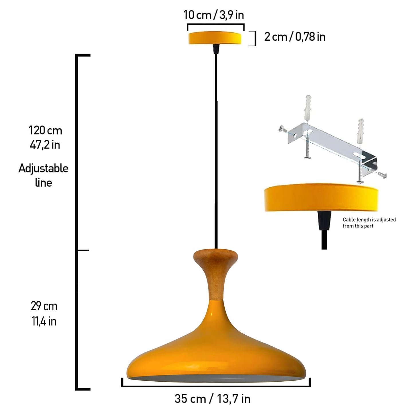 Champion Pendelleuchte aus Holz, 35 cm Hängelampe Metall E27 Moderne Lampe