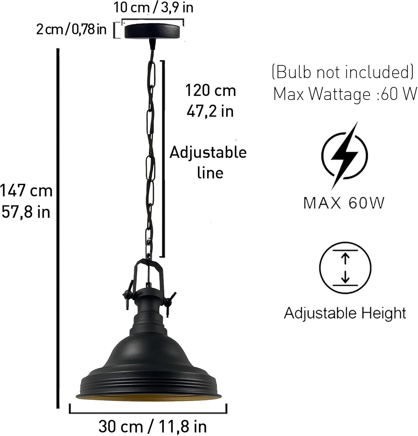 Lampada a sospensione in metallo dipinto a mano