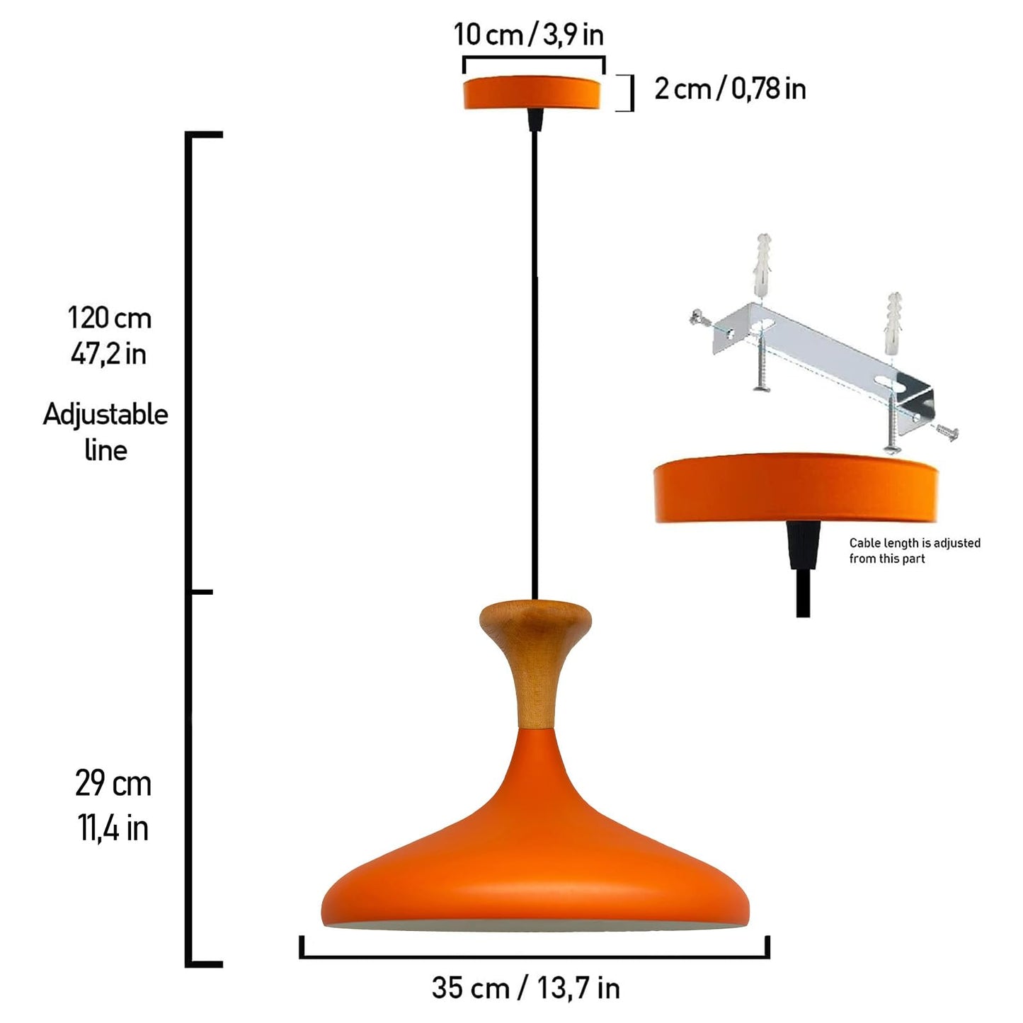Champion Pendelleuchte aus Holz, 35 cm Hängelampe Metall E27 Moderne Lampe