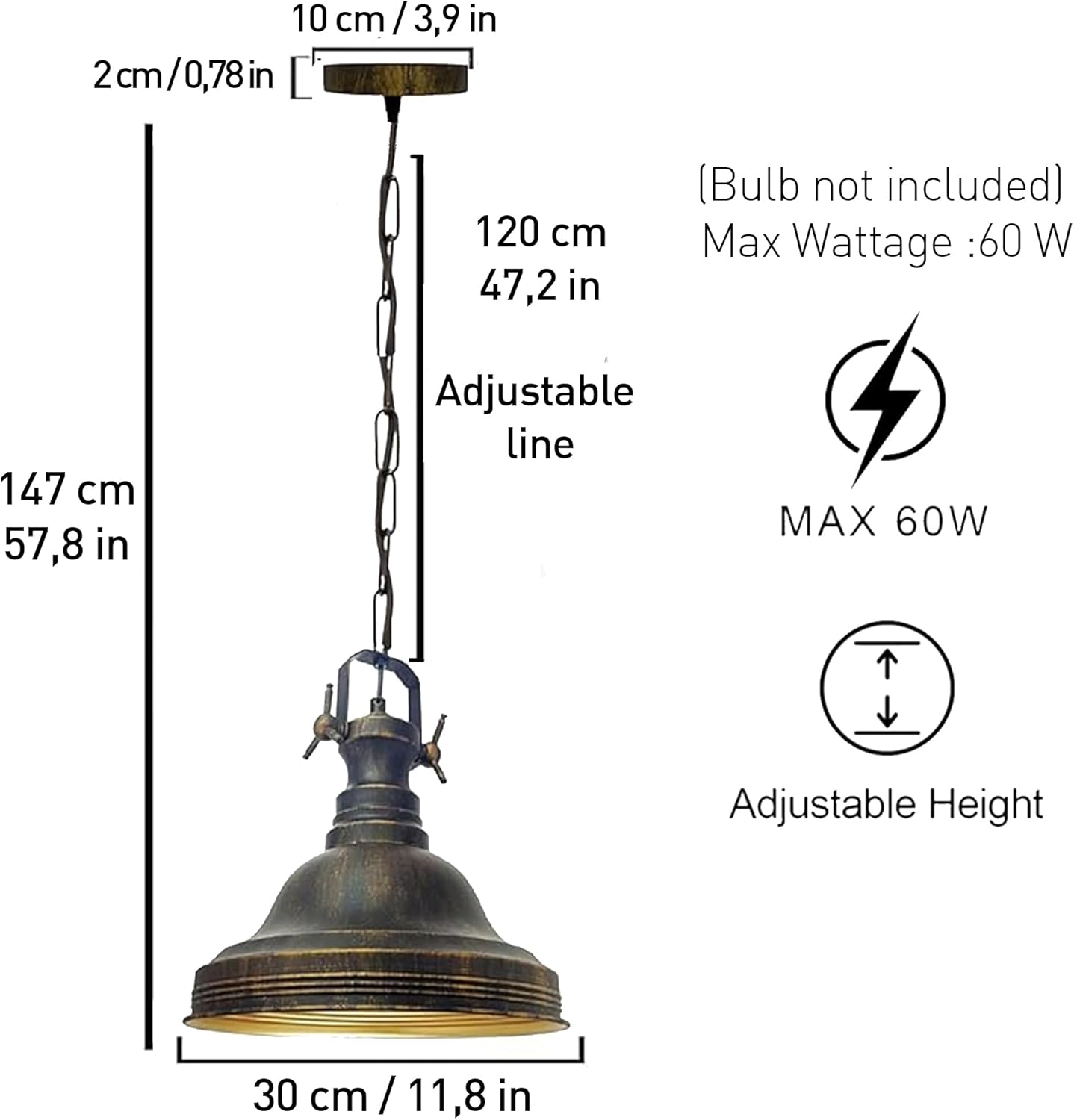 Lampada a sospensione in metallo dipinto a mano