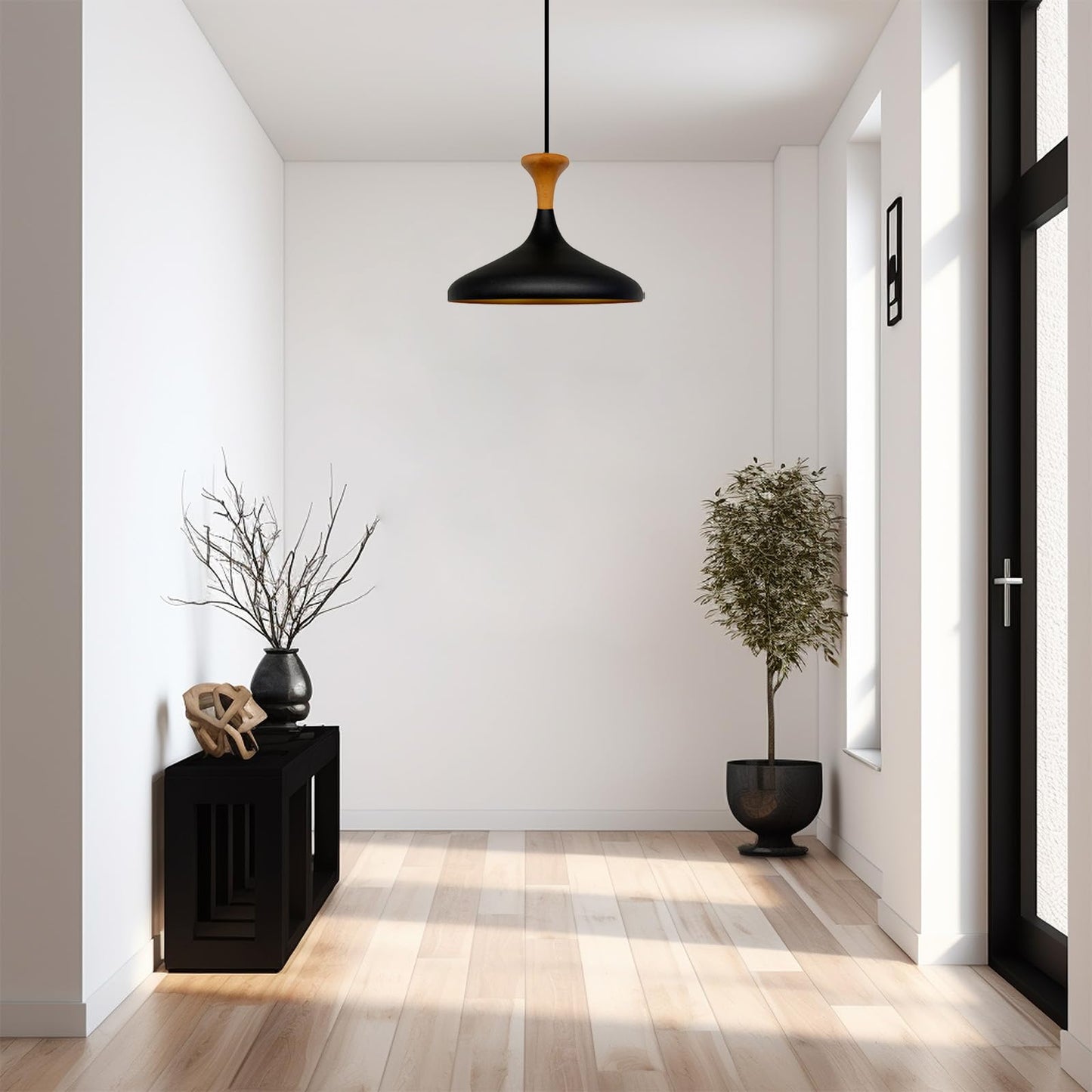 Champion Pendelleuchte aus Holz, 35 cm Hängelampe Metall E27 Moderne Lampe