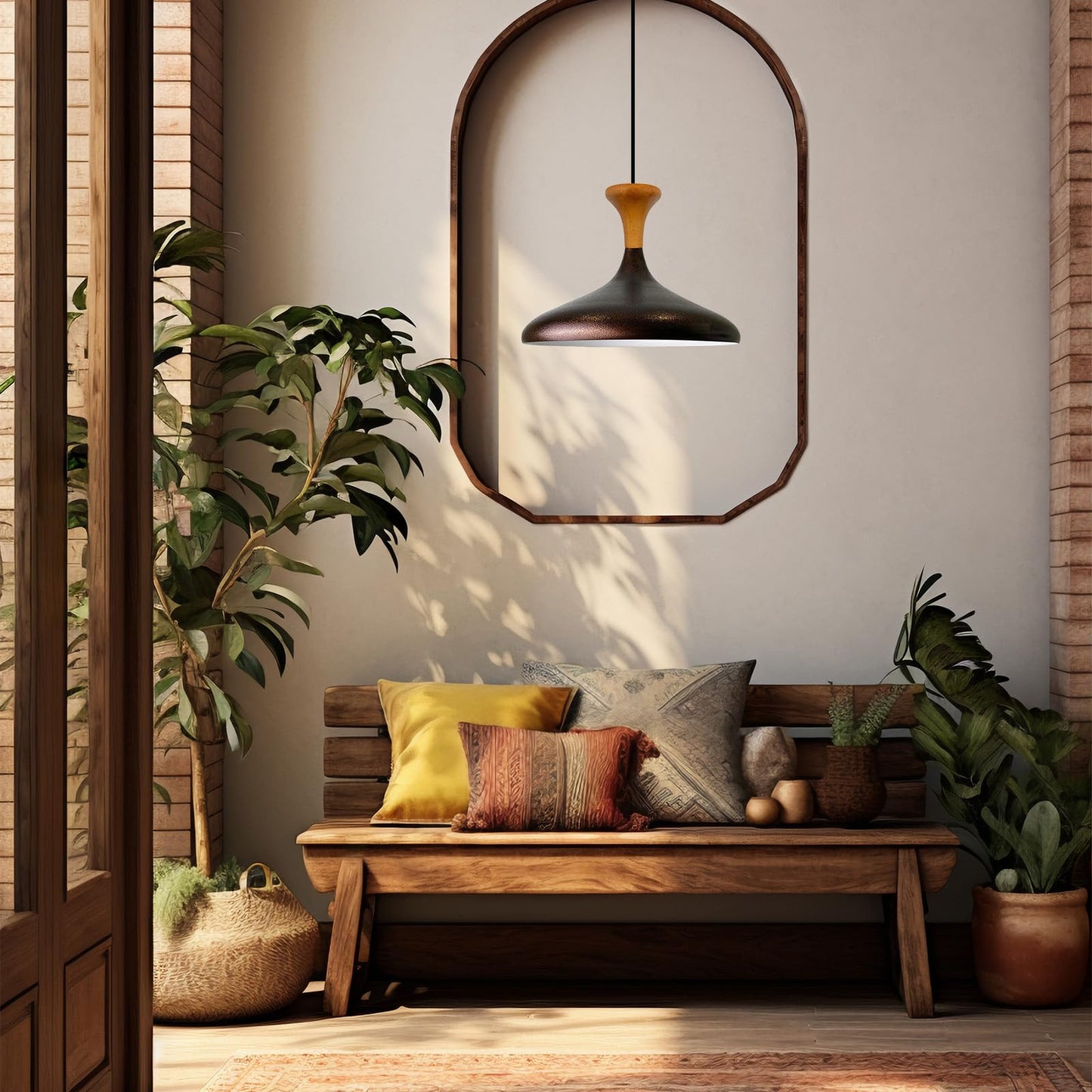 Champion Pendelleuchte aus Holz, 35 cm Hängelampe Metall E27 Moderne Lampe