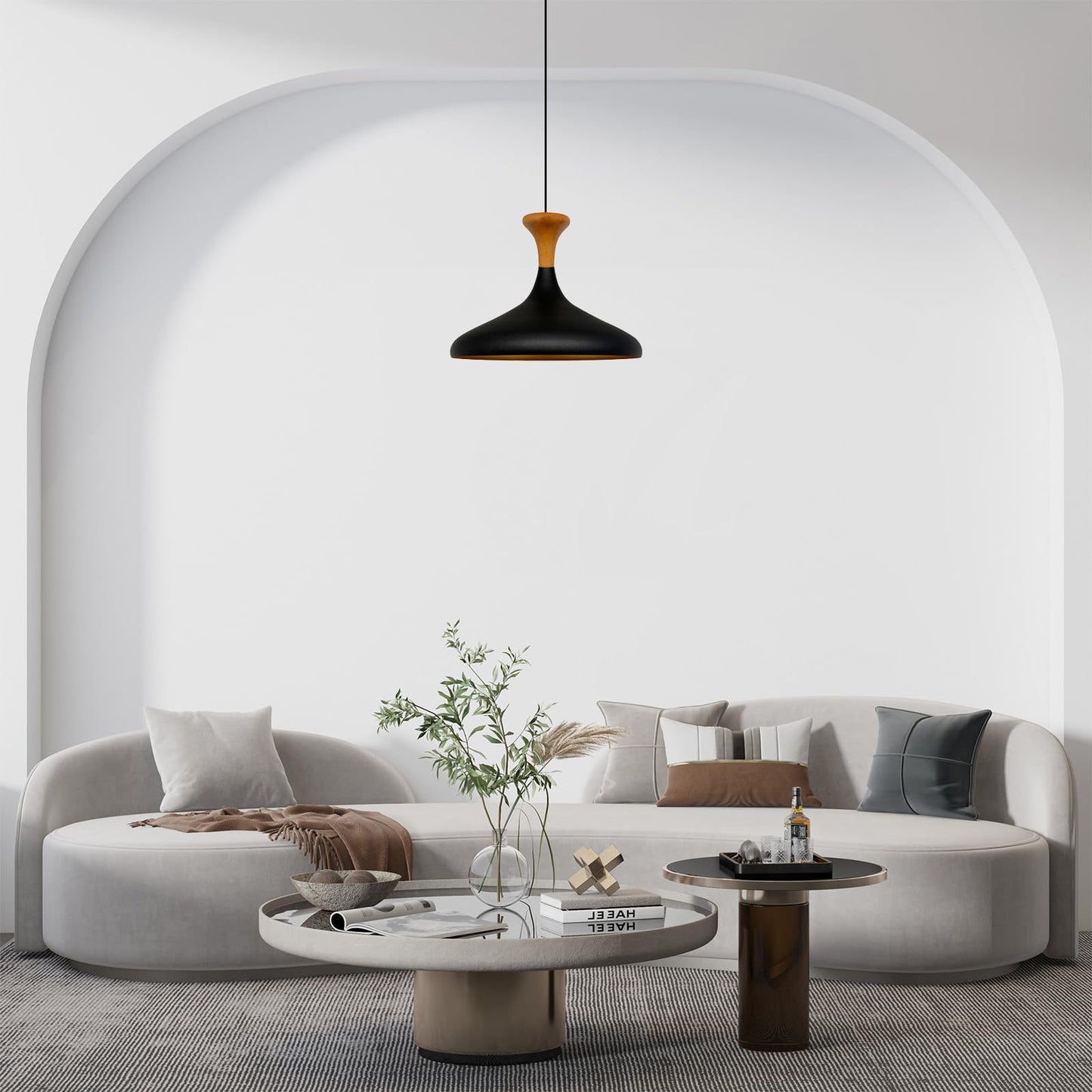 Champion Pendelleuchte aus Holz, 35 cm Hängelampe Metall E27 Moderne Lampe