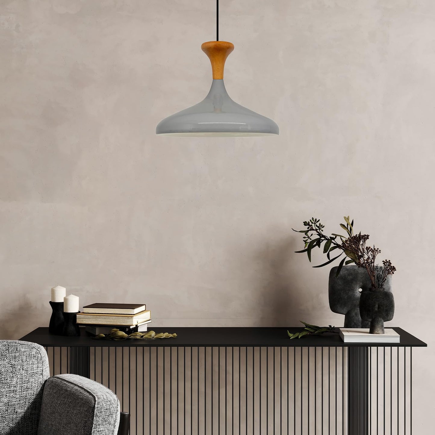 Champion Pendelleuchte aus Holz, 35 cm Hängelampe Metall E27 Moderne Lampe