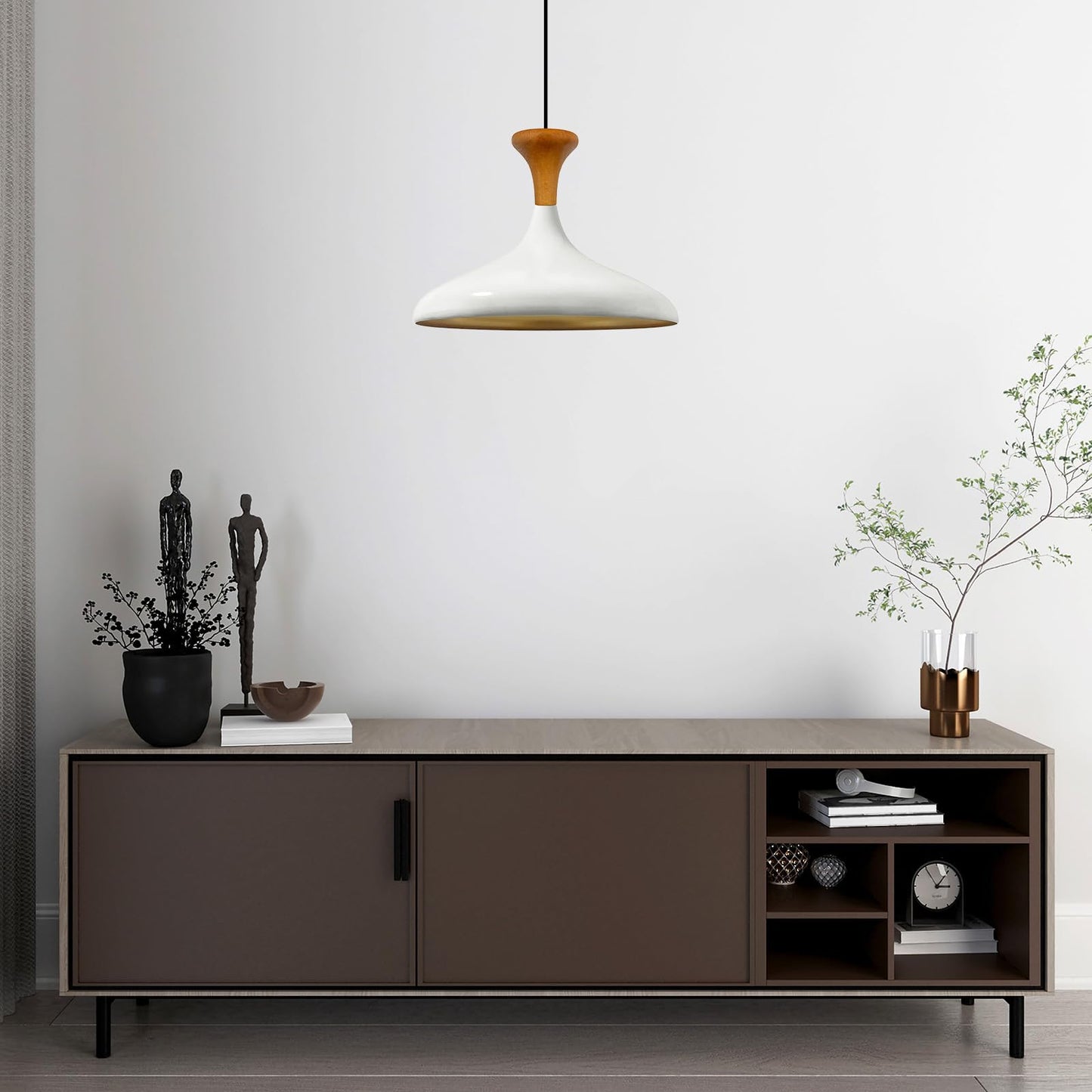 Champion Pendelleuchte aus Holz, 35 cm Hängelampe Metall E27 Moderne Lampe