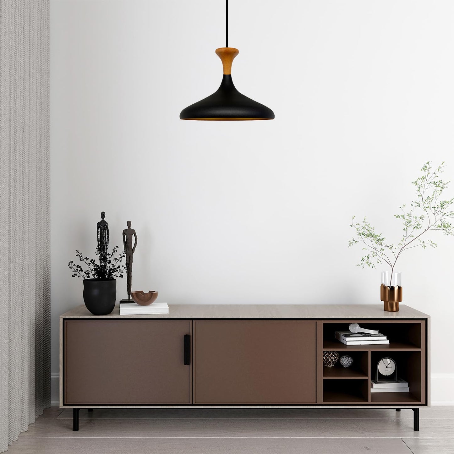 Champion Pendelleuchte aus Holz, 35 cm Hängelampe Metall E27 Moderne Lampe