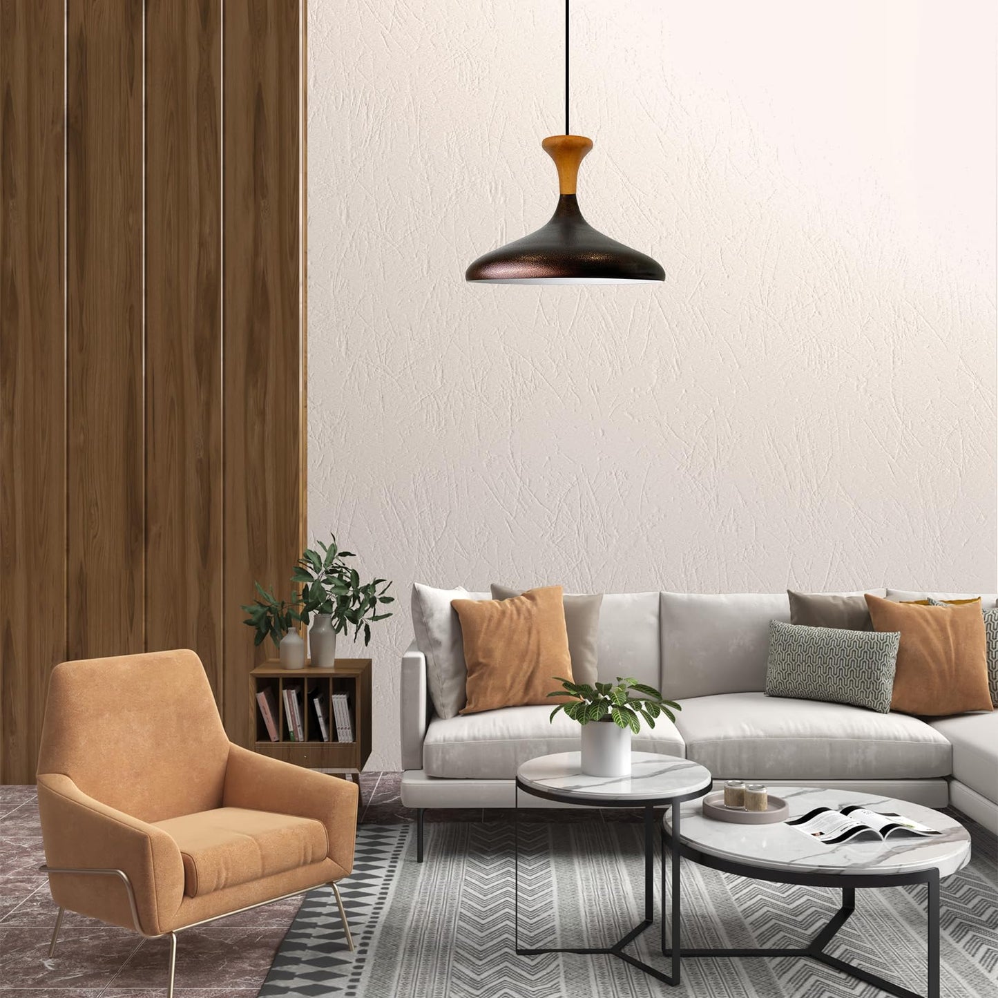 Champion Pendelleuchte aus Holz, 35 cm Hängelampe Metall E27 Moderne Lampe
