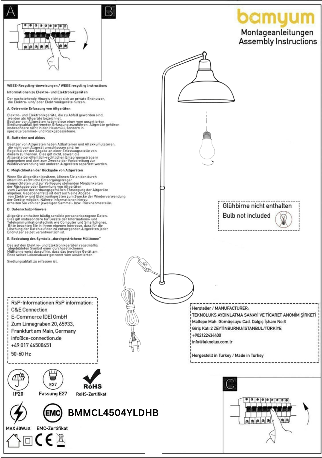 Honig Farbe Glas Stehlampe Modern Dekorativ Metall Wohnzimmer Arbeitszimmer Stehlampe