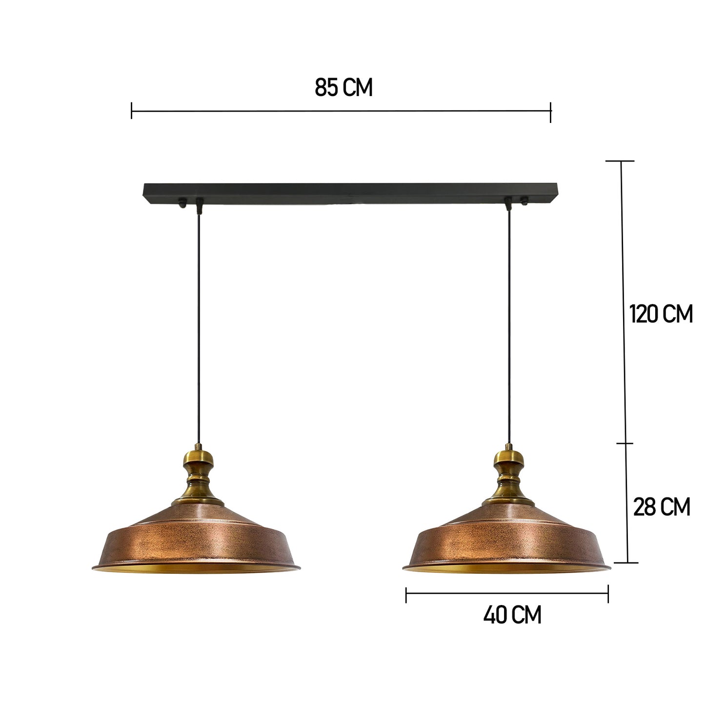 Bamyum Asletl-Knob 2 Flammig Metall 40cm, Hängelampe