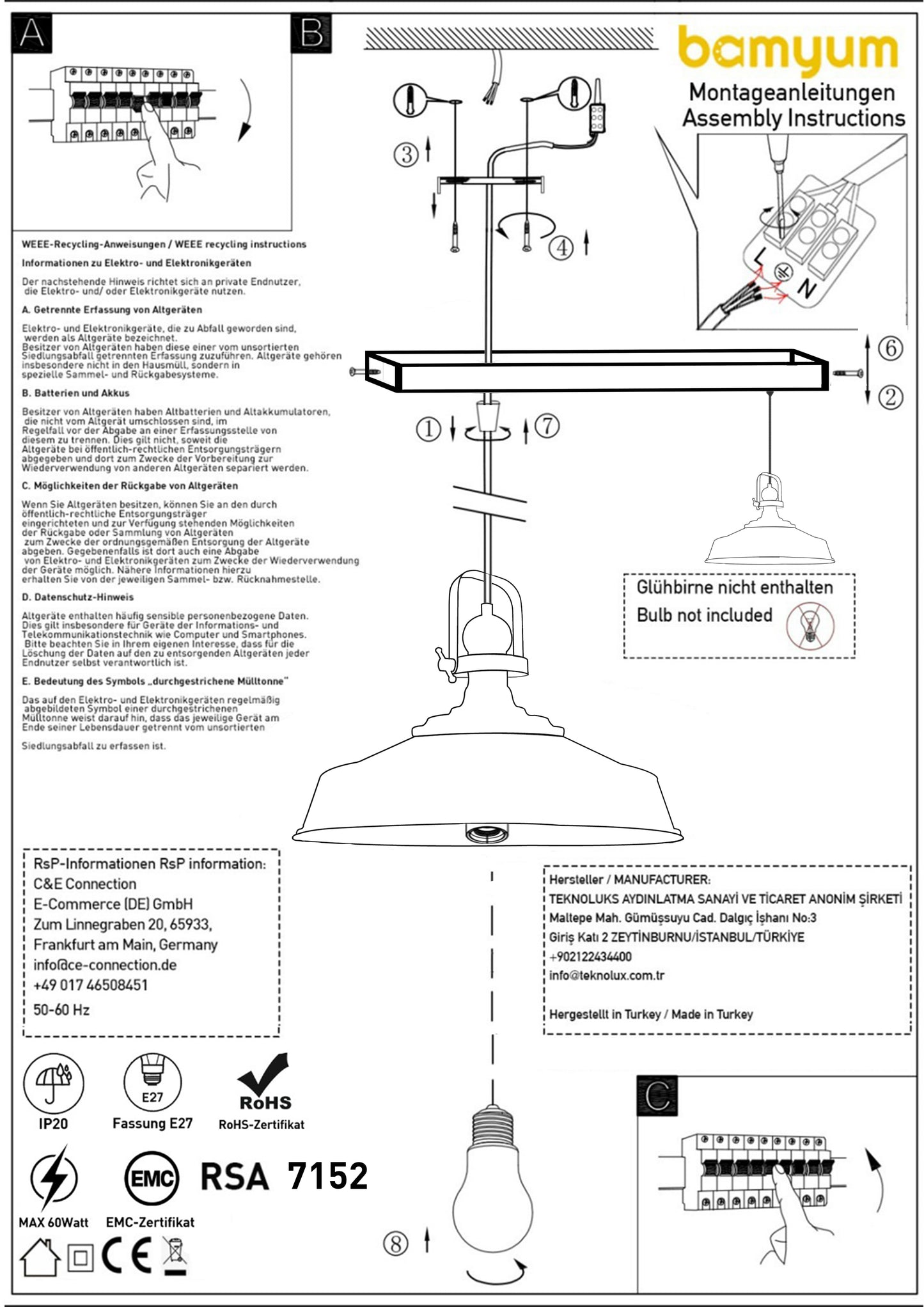 Confezione da 2 lampade a sospensione E27 in metallo