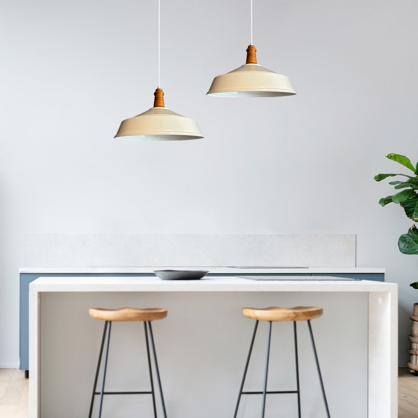 Pendelleuchte Metall Ø41 cm, Weiß innen weiß, E27, Vintage Lampe