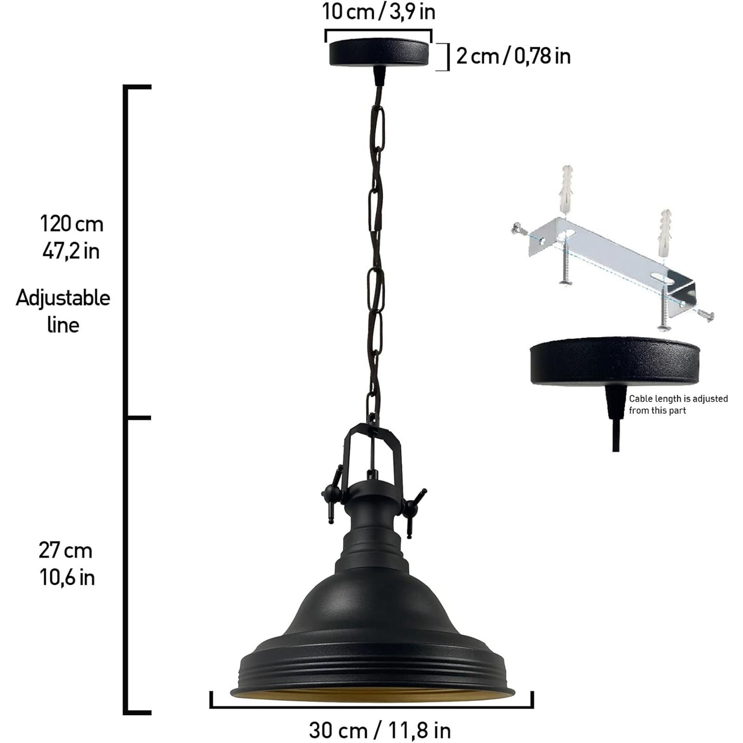 Lampada a sospensione in metallo dipinto a mano