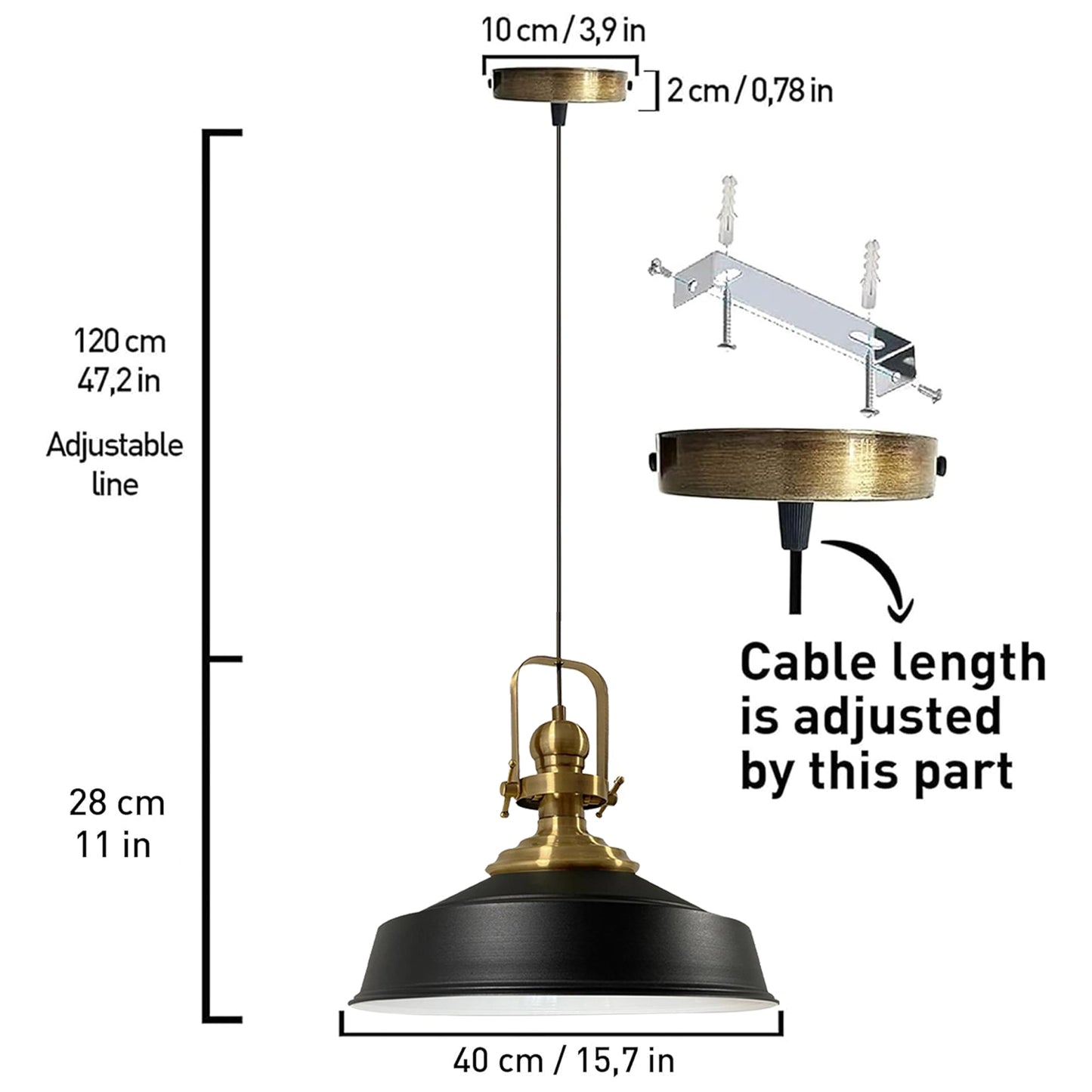 Bamyum Asletl Industrial Metall Vintage Hängelampe