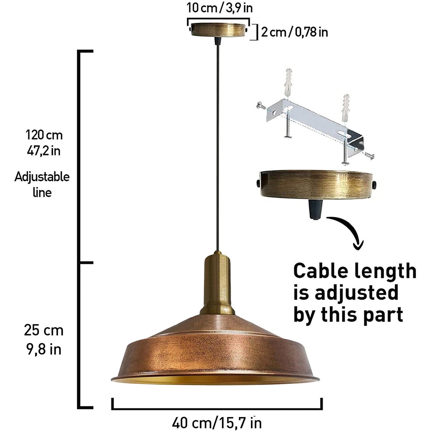 Pendelleuchte Hängelampe AsletlEF Ø40 cm, Pendelleuchte Vintage, E27 Lampe ohne Leuchtmittel, E27, Dimmbar, Einstellbare Kabellänge