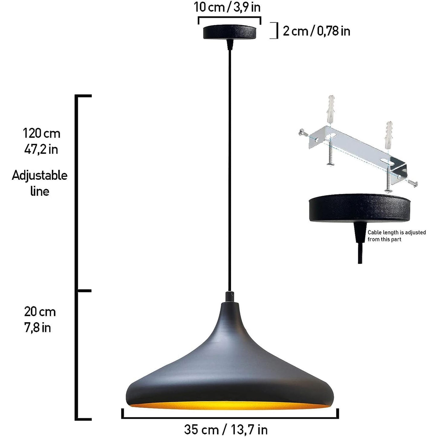 2 lampes suspendues en métal E27