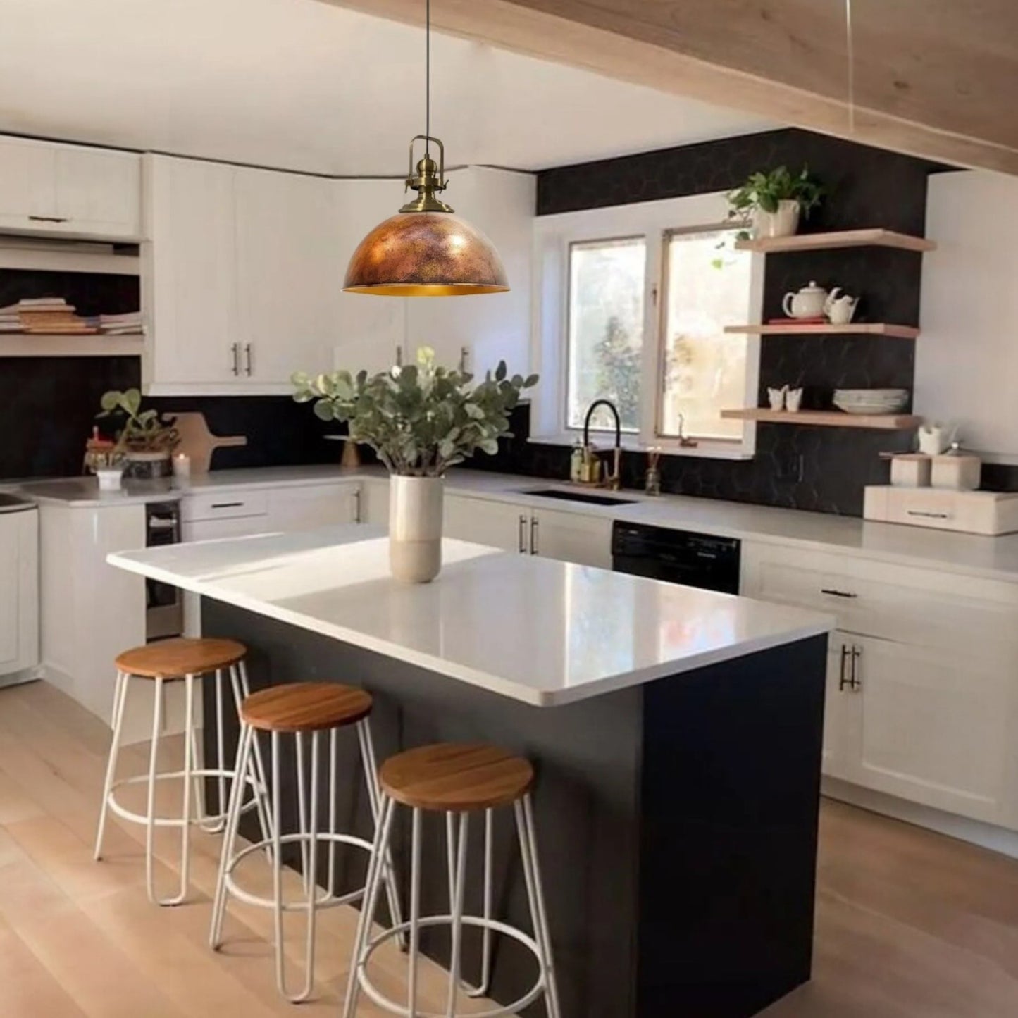 Pendelleuchte Hängelampe Kupferfarbe, E27, Handgemalt Vintage Industrial Style Lampe