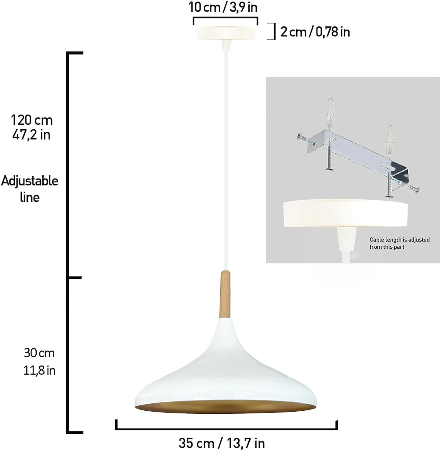 Pendelleuchte Metall Lampe I Champion I Holz Ø35 cm Metall E27 Hängelampe