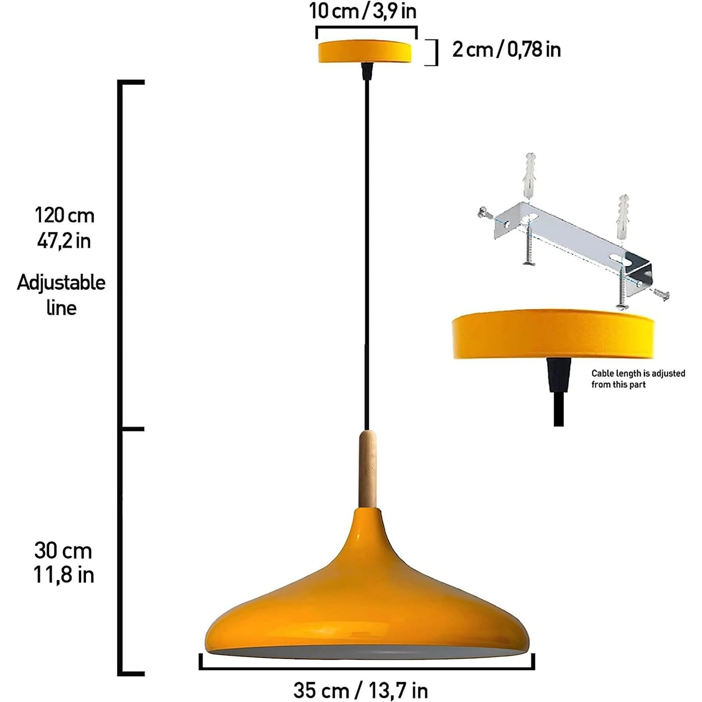 Pendentif lampe lumineuse I Champion I bois &Oslash; 35 cm métal E27 lampe suspendue