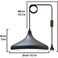 Lampe suspendue noir doré avec prise 35 cm