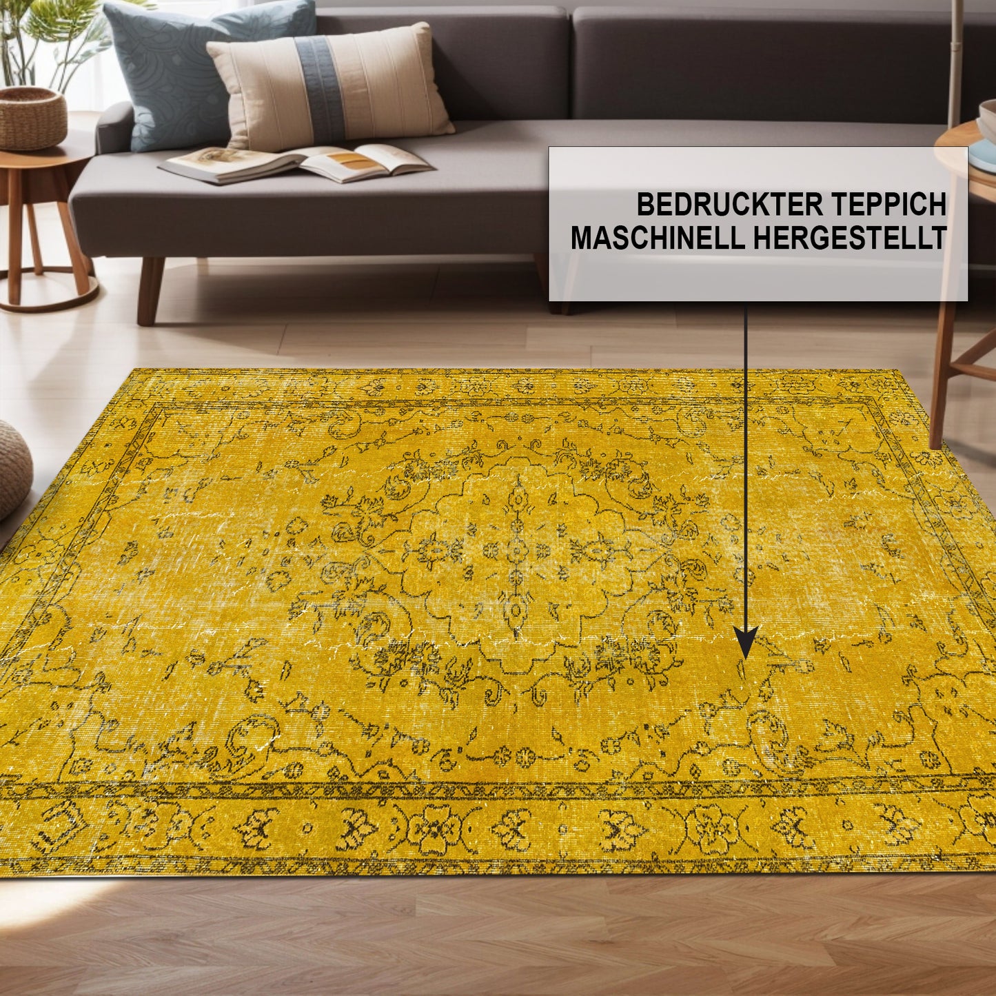 Giallo Bedruckter Teppich Chenille-Druck Maschinell Hergestellt