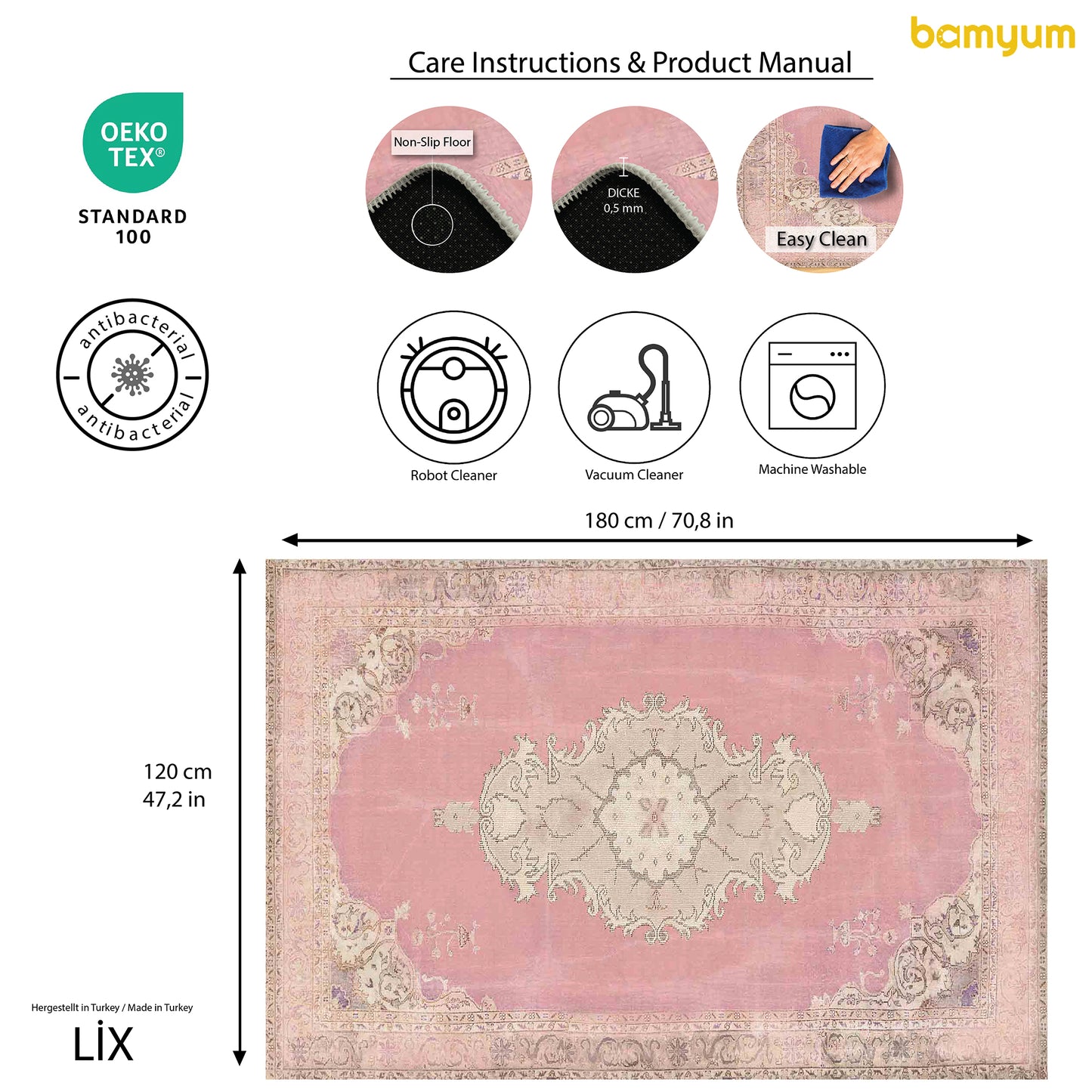 Tapis imprimé Lix en chenille, fabriqué à la machine