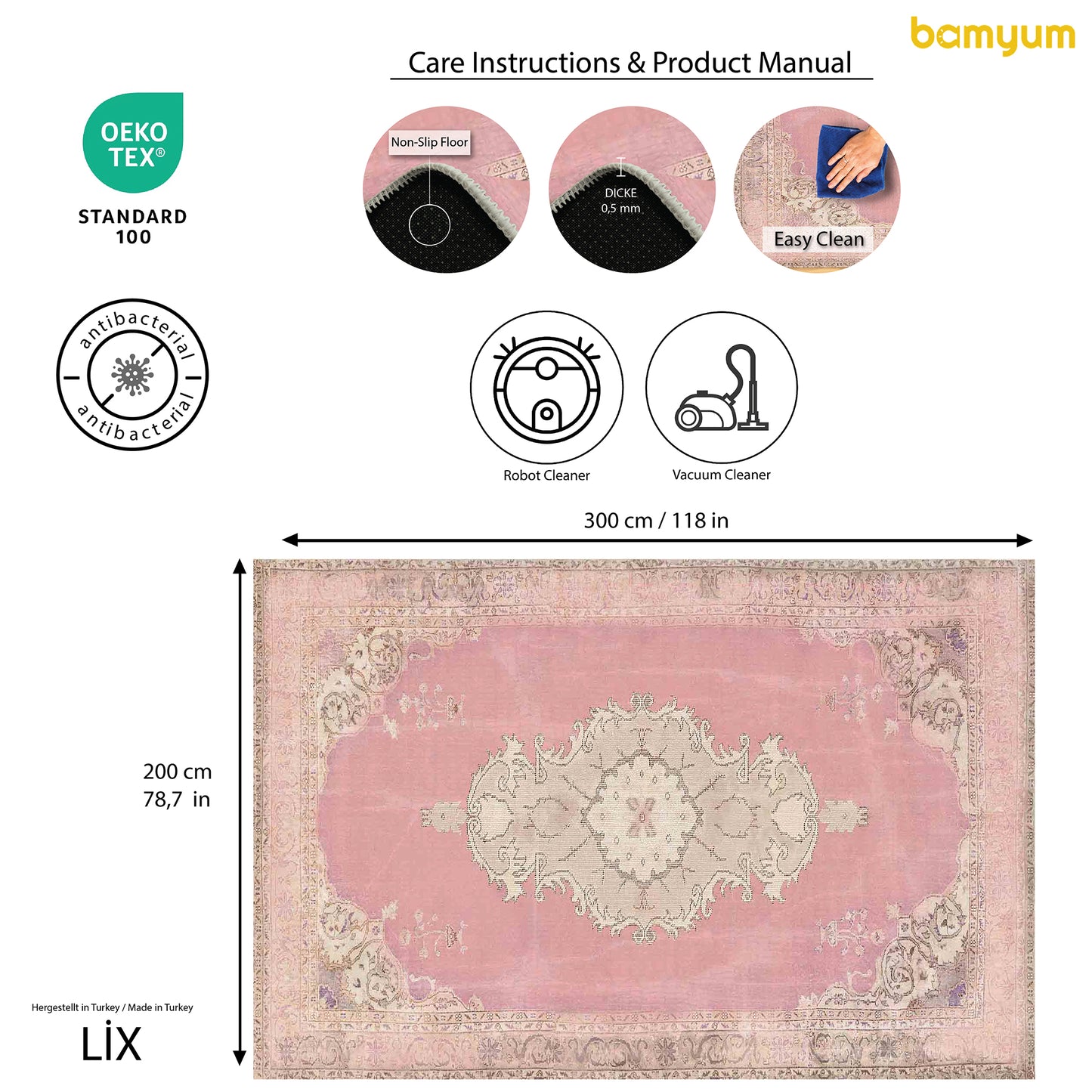 Tapis imprimé Lix en chenille, fabriqué à la machine