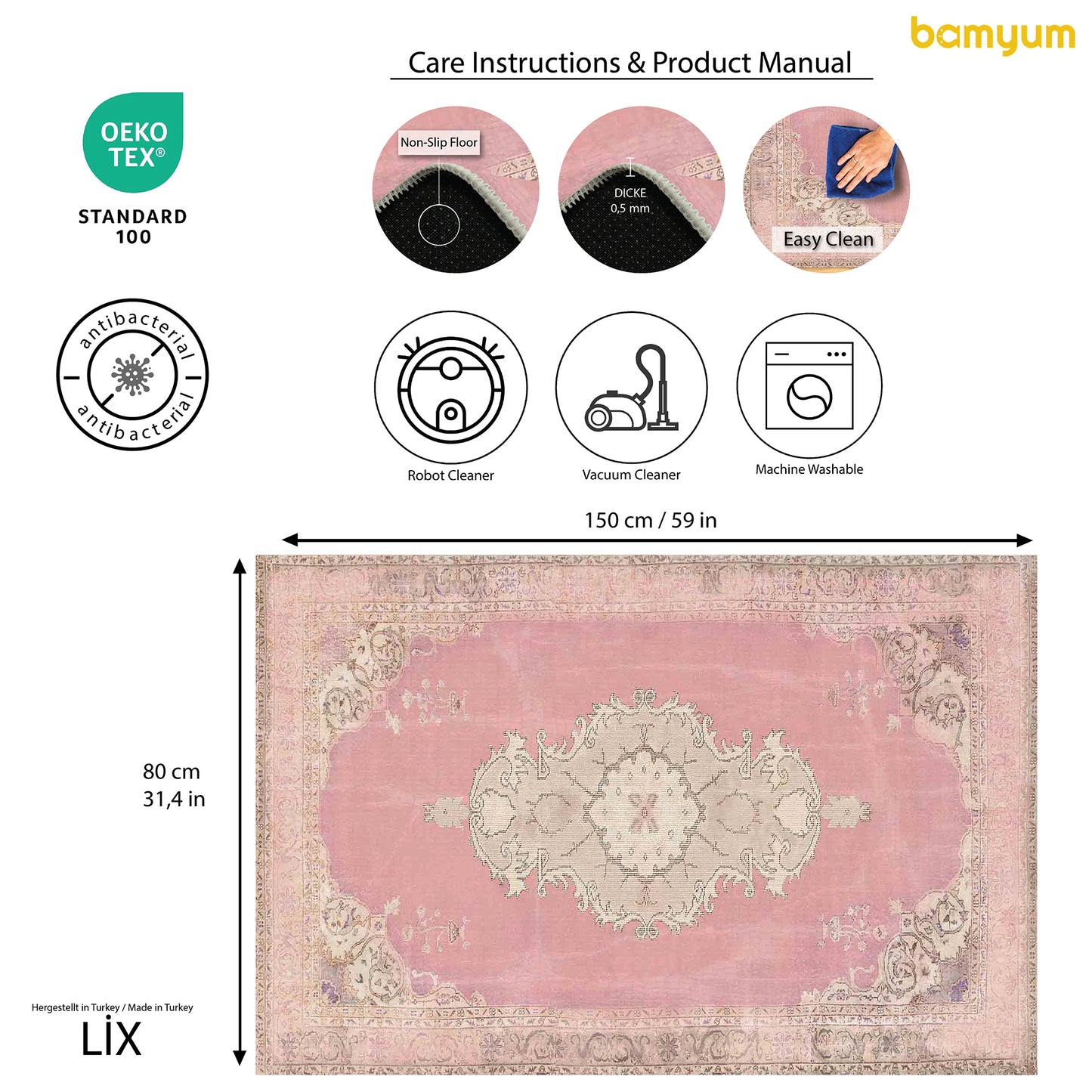 Tapis imprimé Lix en chenille, fabriqué à la machine