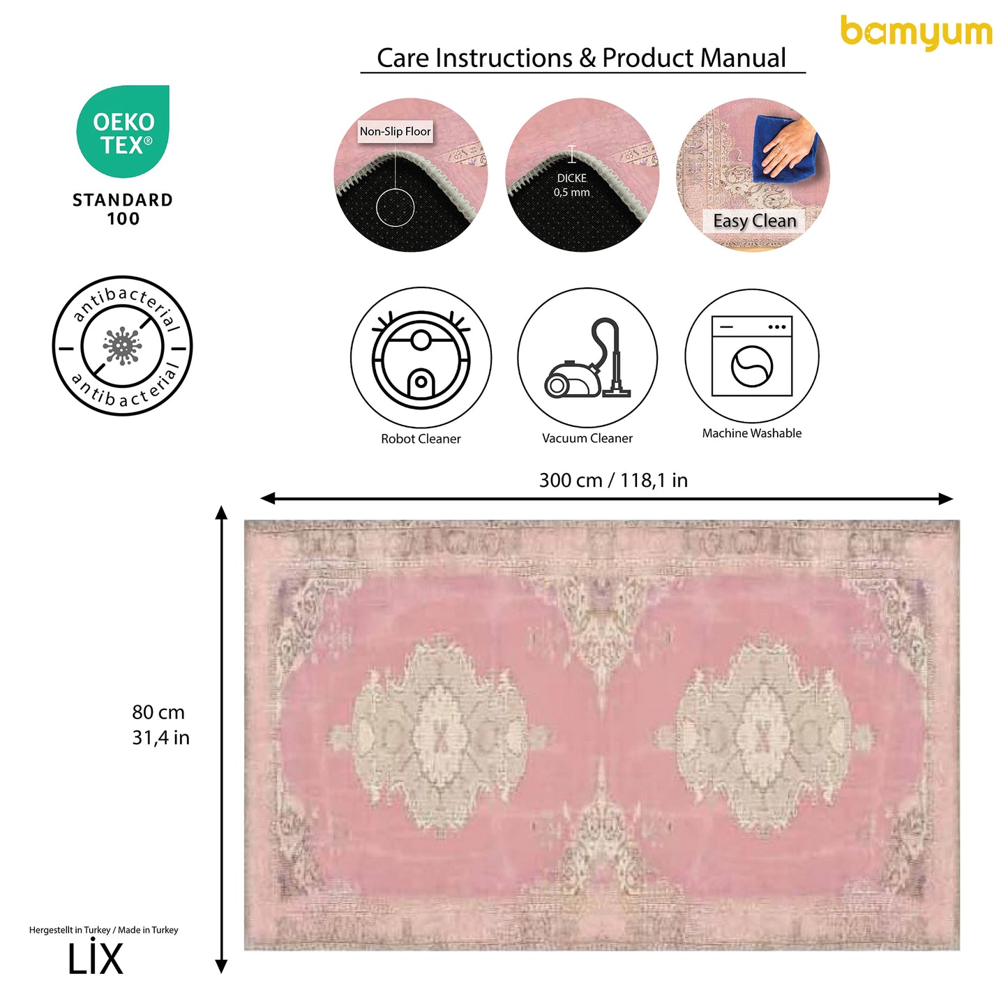 Tapis imprimé Lix en chenille, fabriqué à la machine