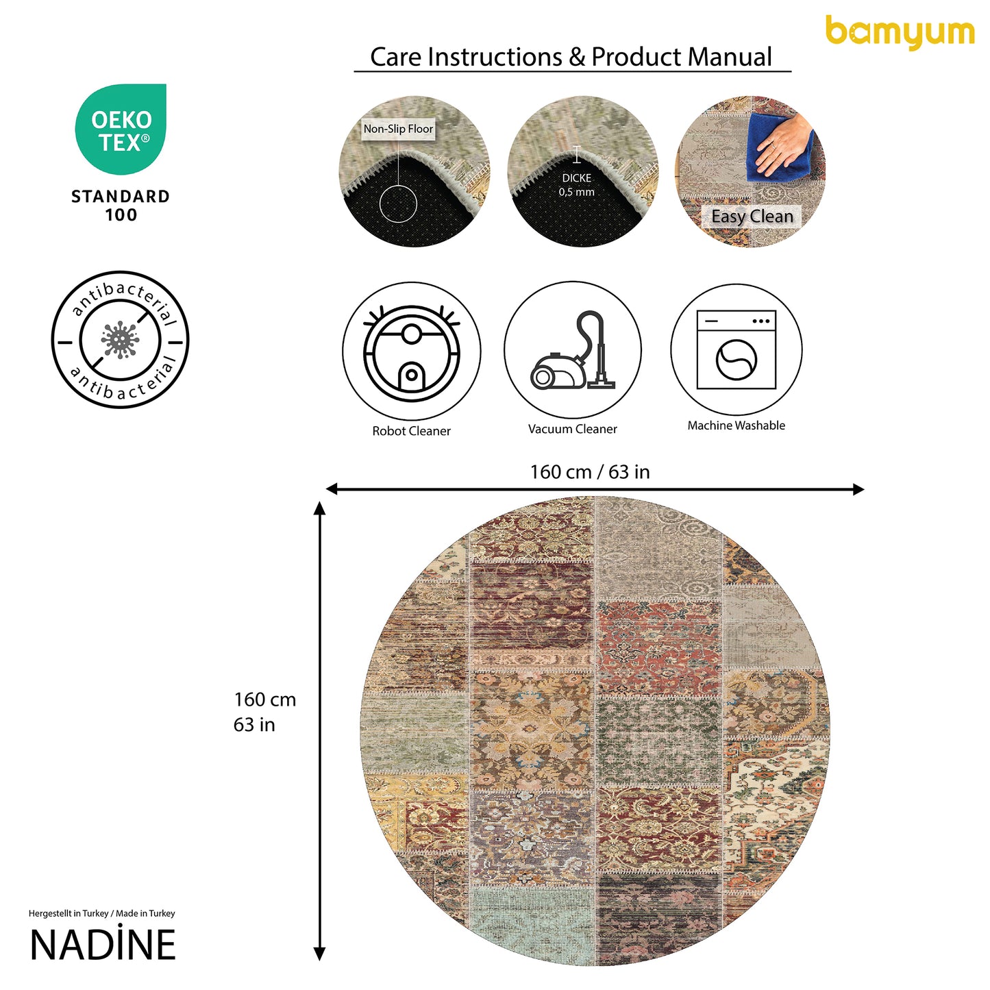 Tapis imprimé Nadine, imprimé chenille, fabriqué à la machine 