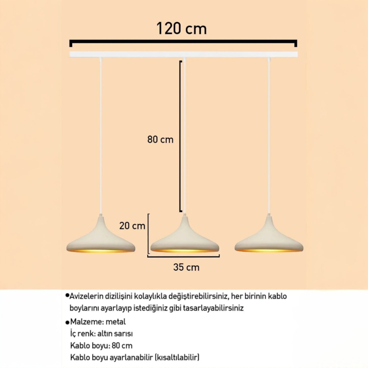 Pendelleuchte Champion dreifacher Kronleuchter Metall Ø35cm, Modern Hängelampe