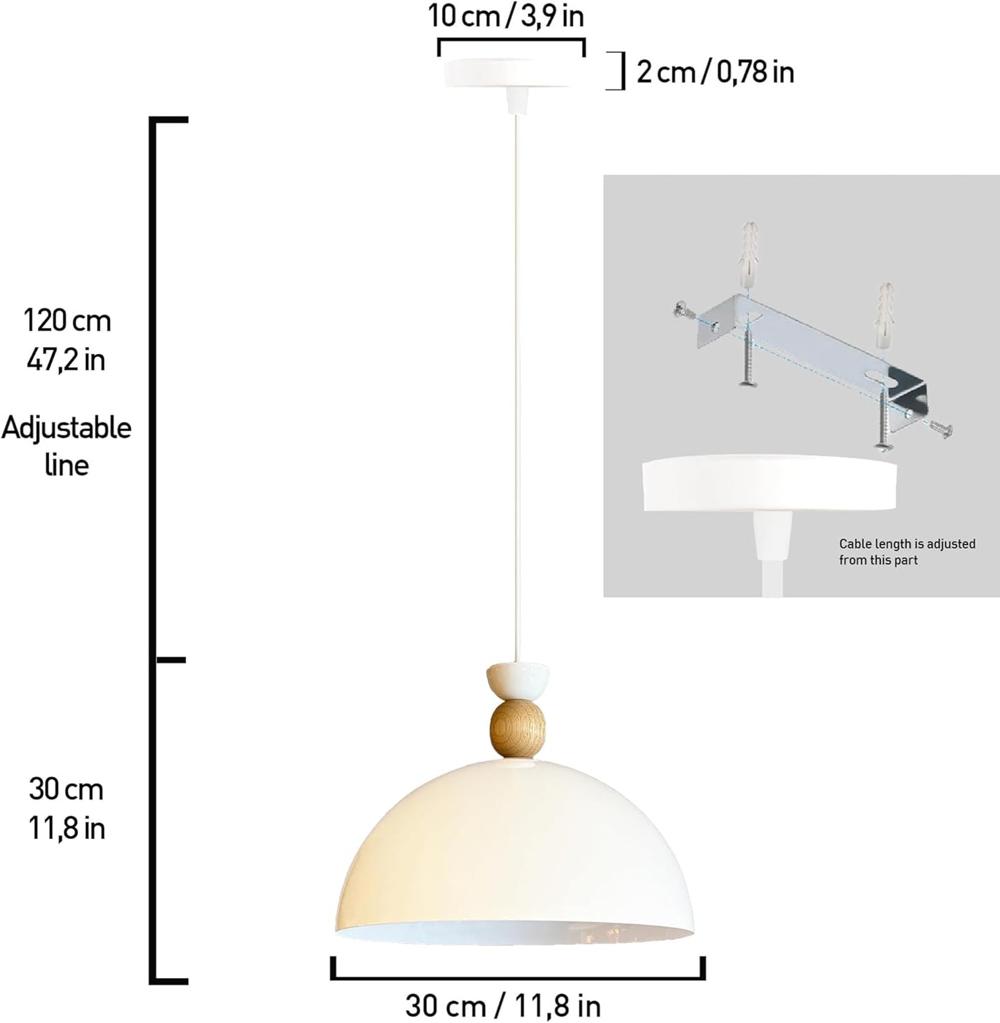 Pendelleuchte Champion aus Holz und Metall, 35 cm Hängelampe