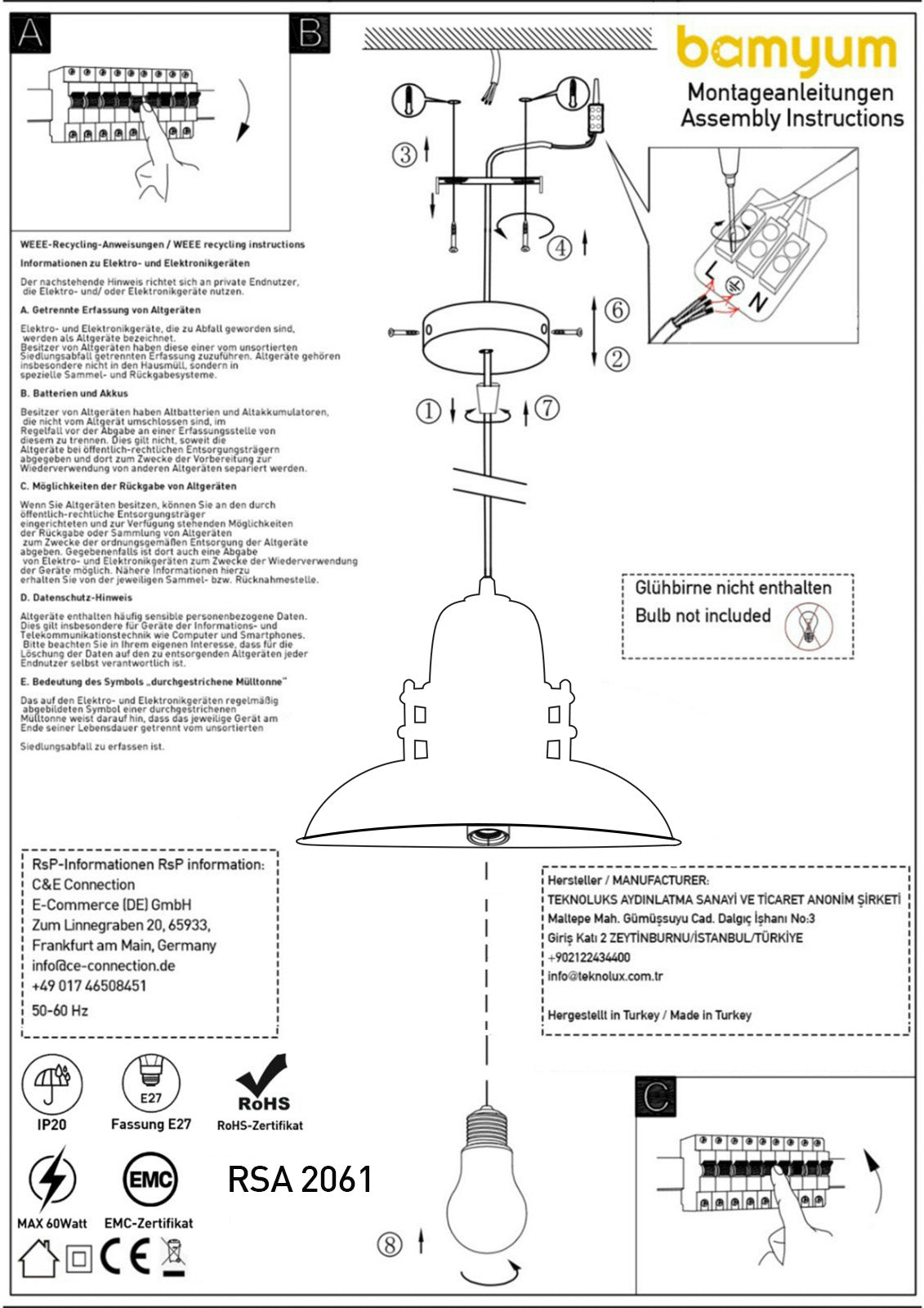 Suspension métal douille E27