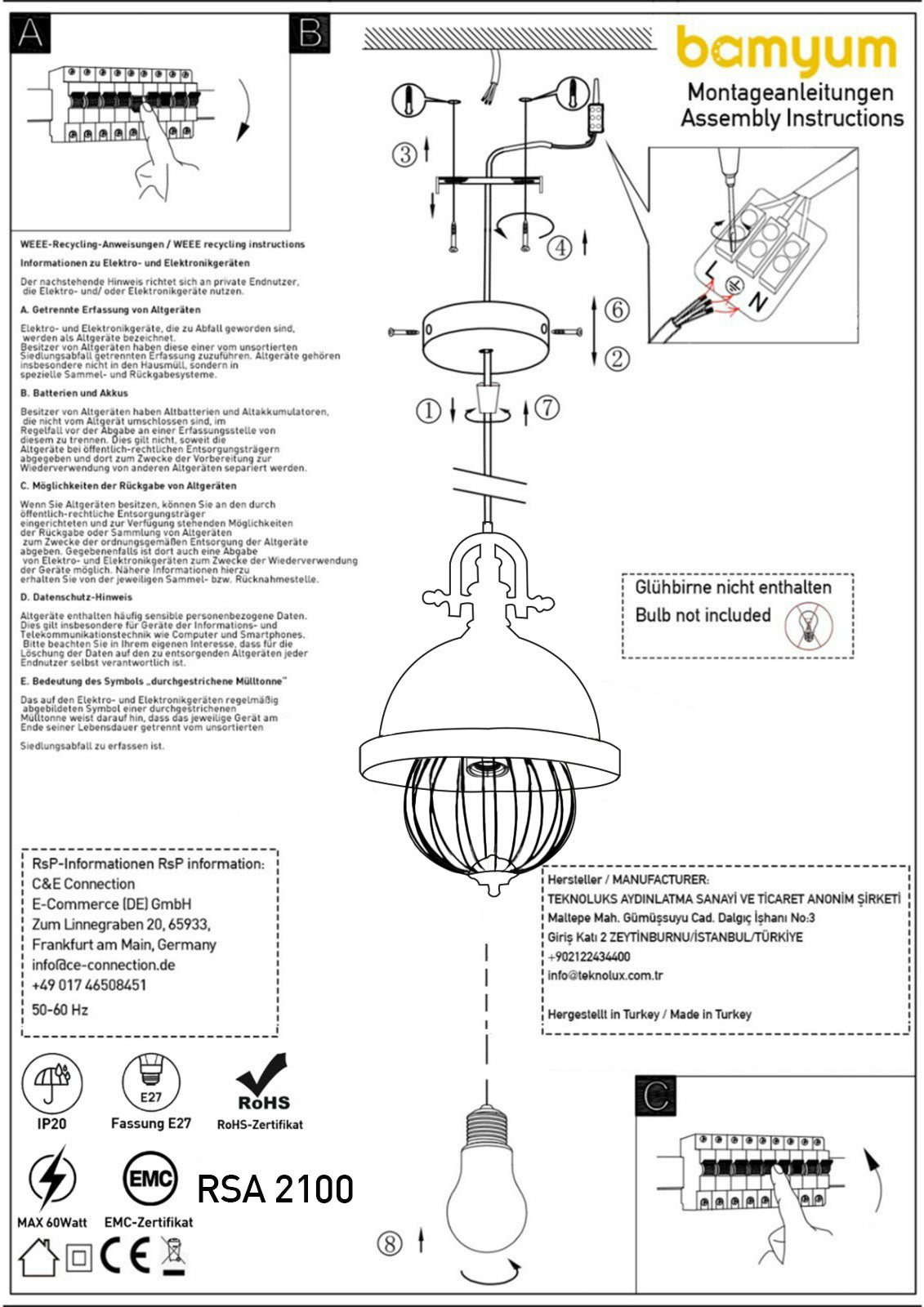 Tavolo da pranzo con lampada a sospensione dipinta a mano scandinavo