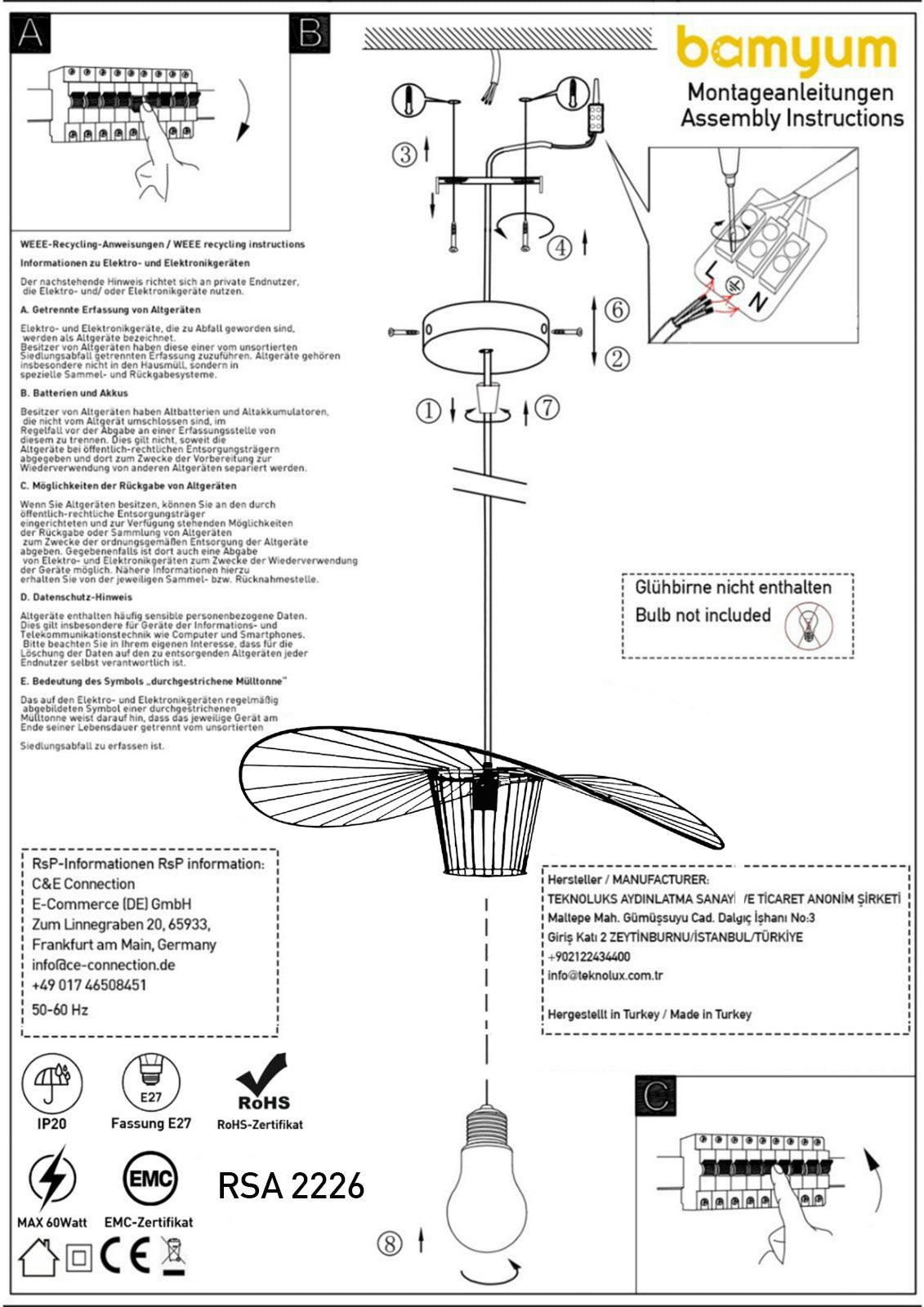 Lampada a sospensione Vertigo 100% metallo E27