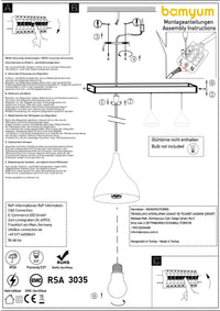 Lampe pendante en métal à 3 flammes noire