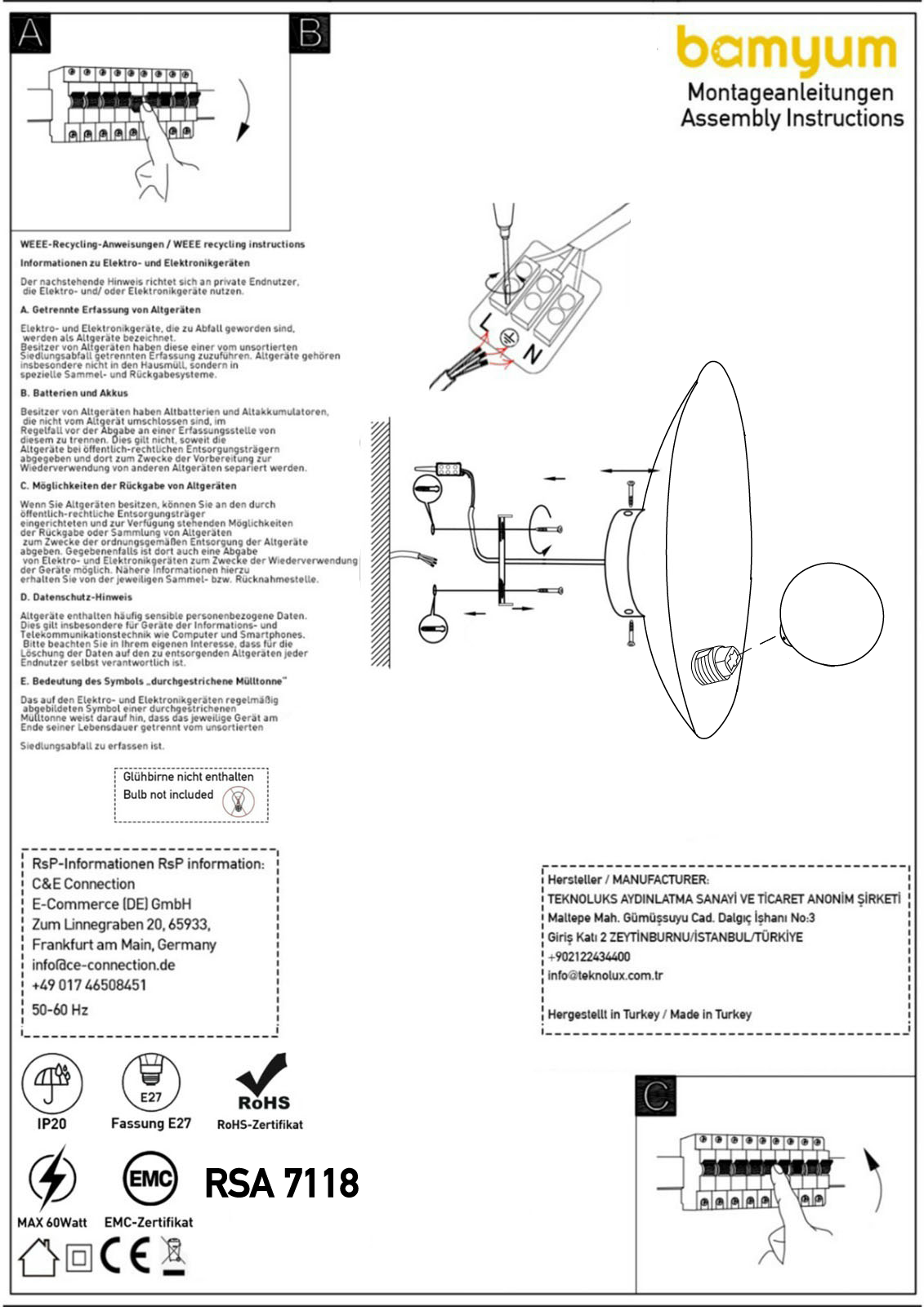 Lampe murale intérieure en métal