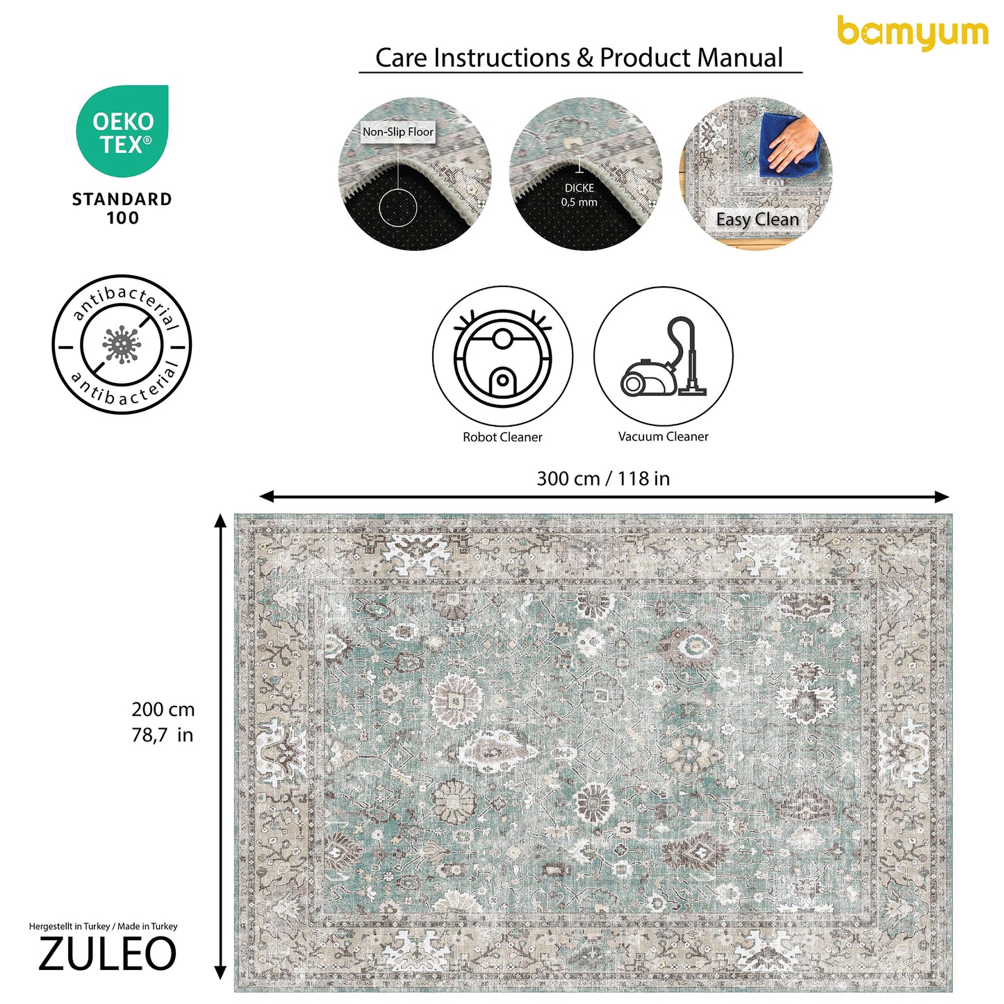 Tapis imprimé Zuleo en chenille, fabriqué à la machine 