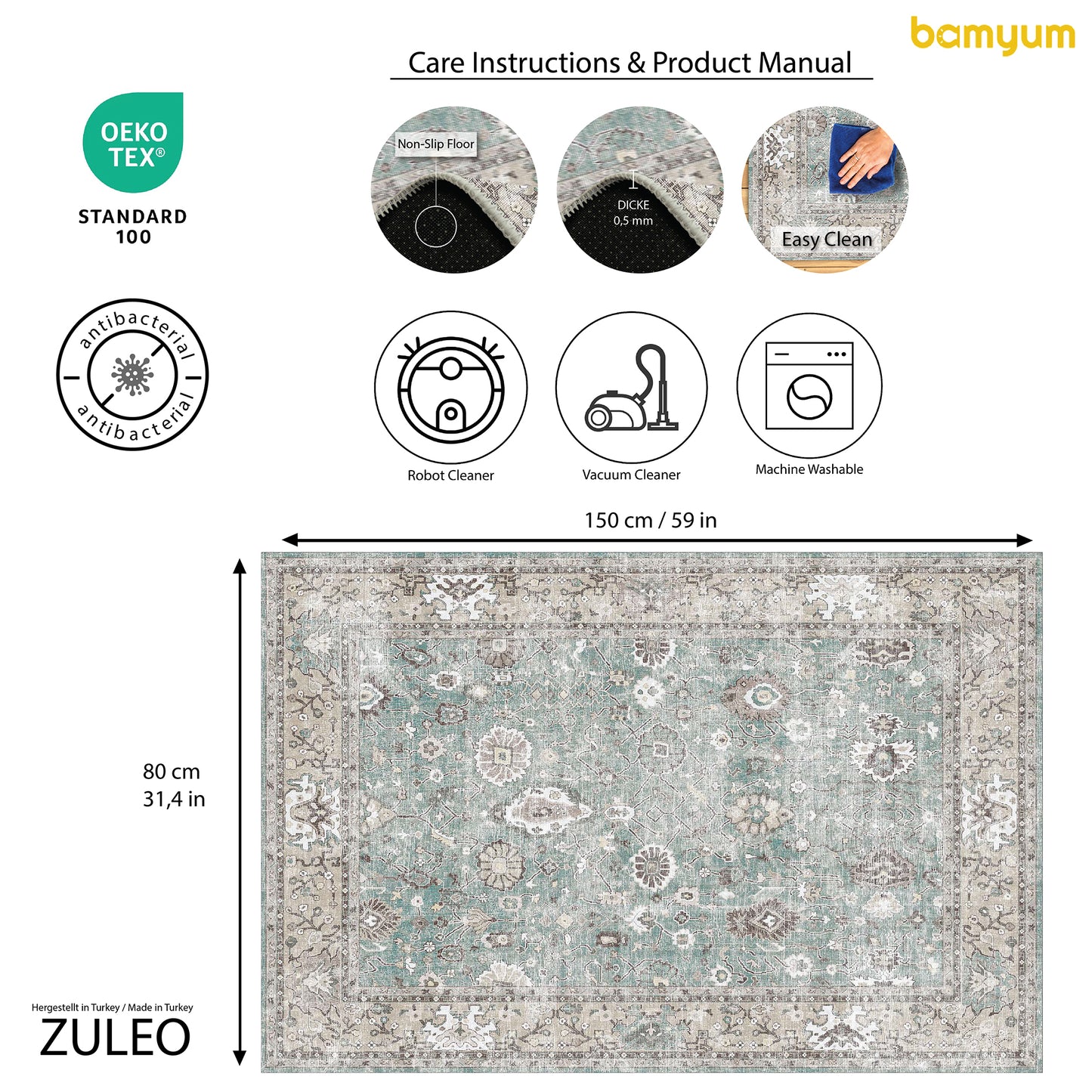 Tapis imprimé Zuleo en chenille, fabriqué à la machine 