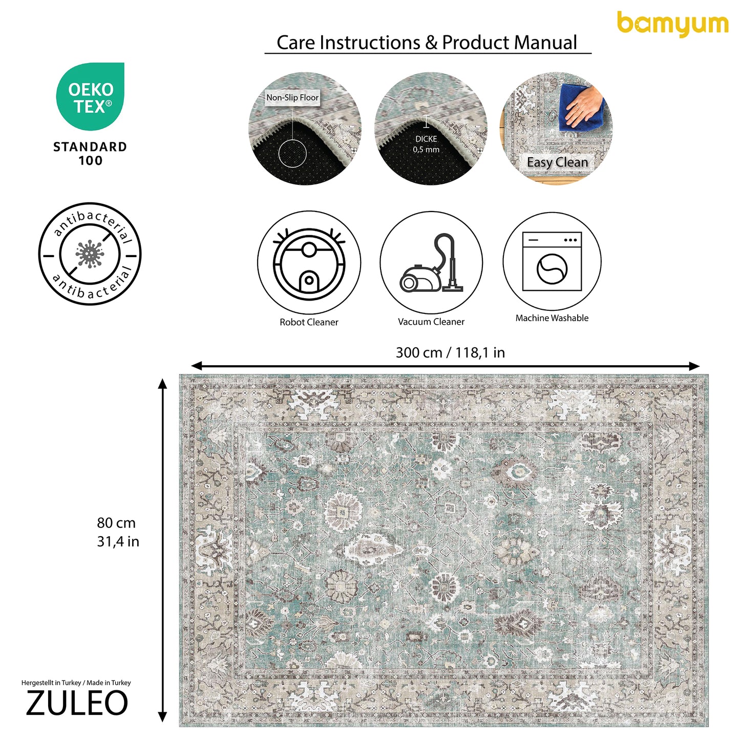 Tapis imprimé Zuleo en chenille, fabriqué à la machine 