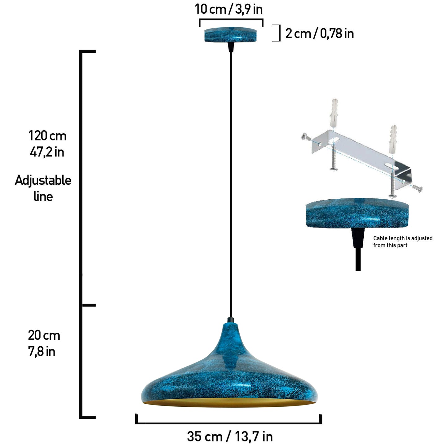 Tavolo da pranzo con lampada a sospensione dipinta a mano scandinavo