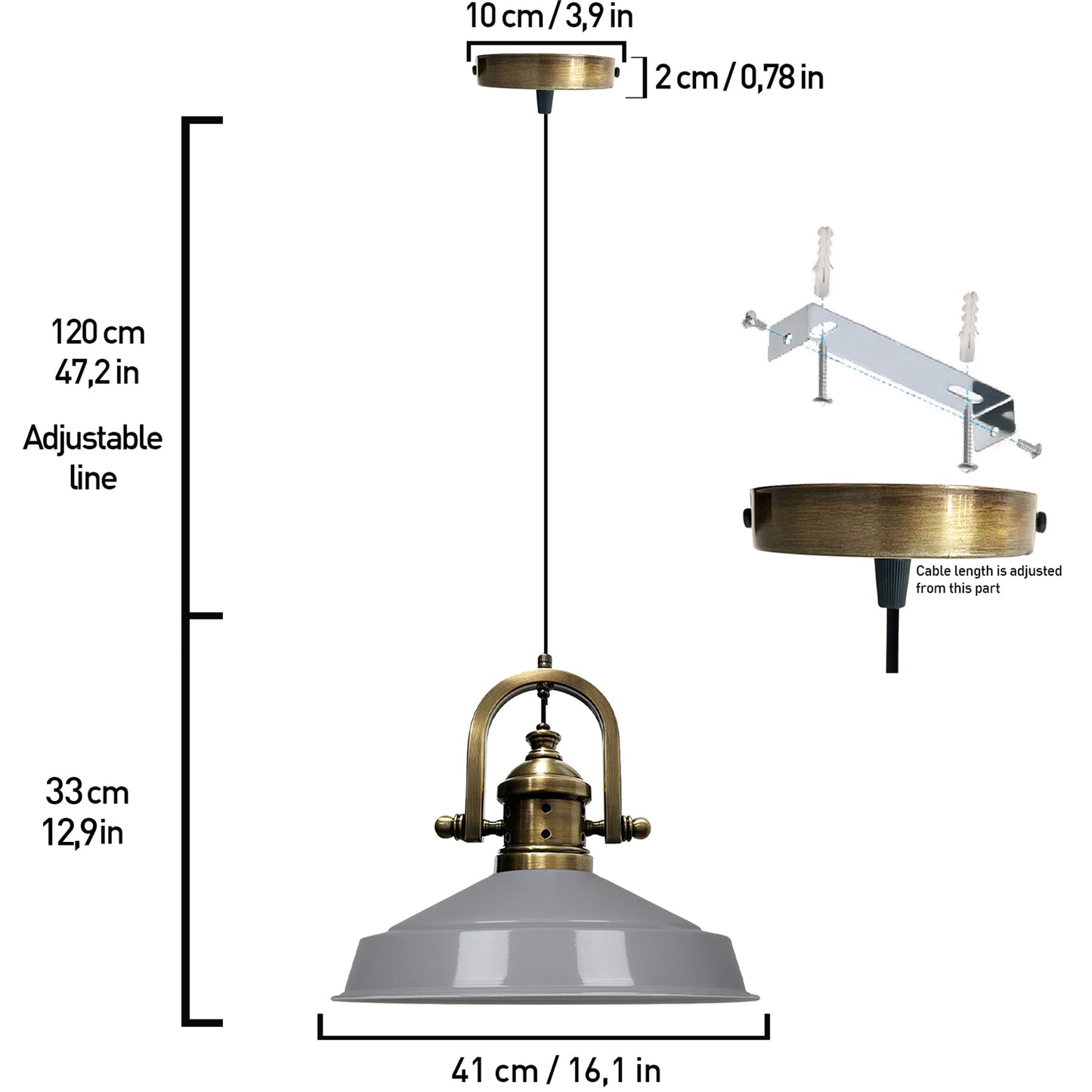 Lampada a sospensione vintage in metallo