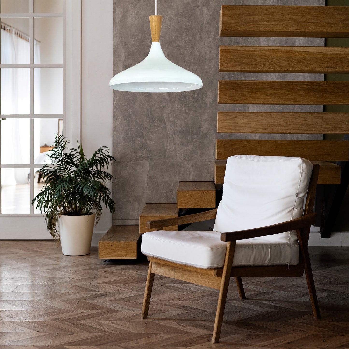 Pendelleuchte Champion Kegel Holz-Kopfteil 35 cm Metall E27 Modern Pendelleuchte