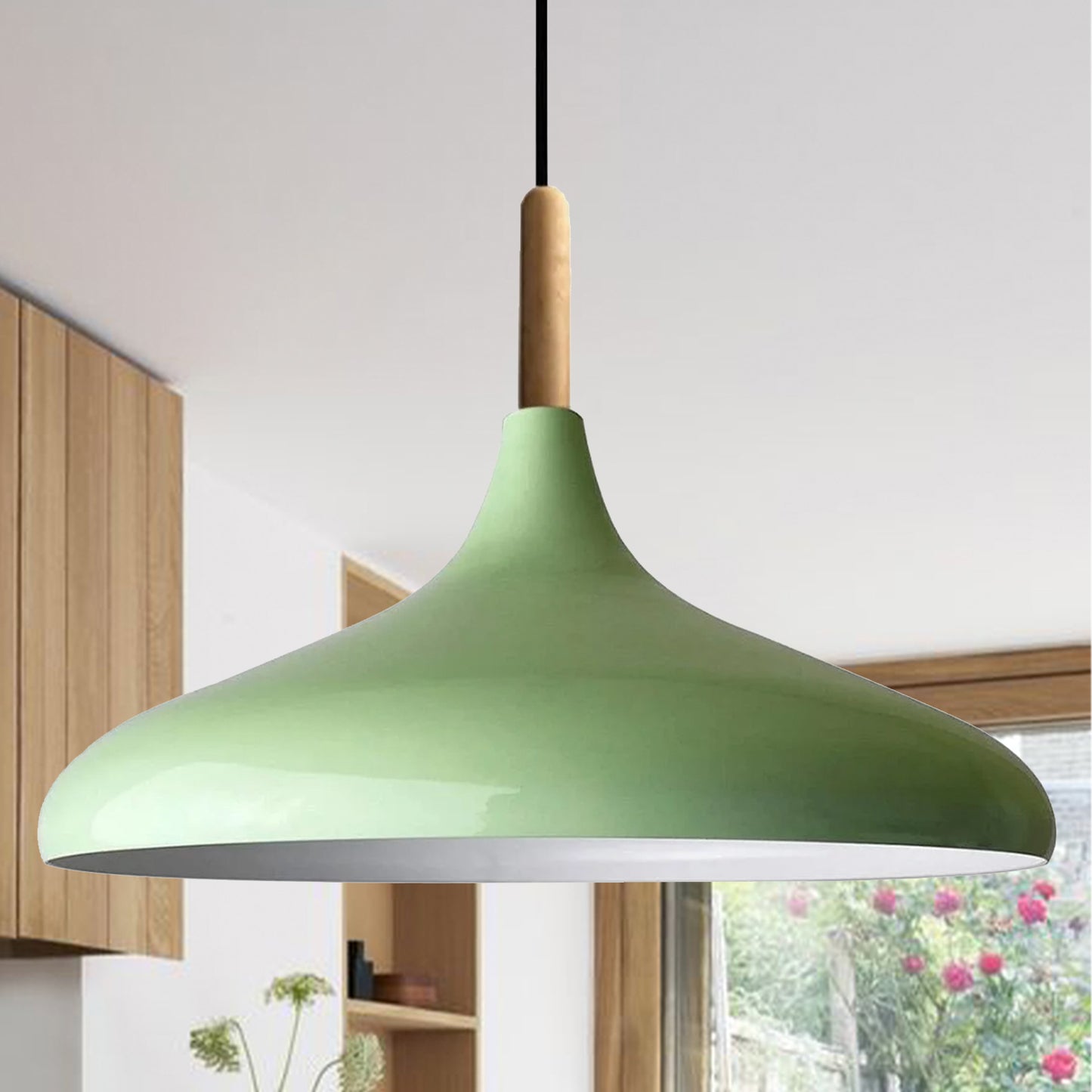 Pendentif lampe lumineuse I Champion I bois &Oslash; 35 cm métal E27 lampe suspendue