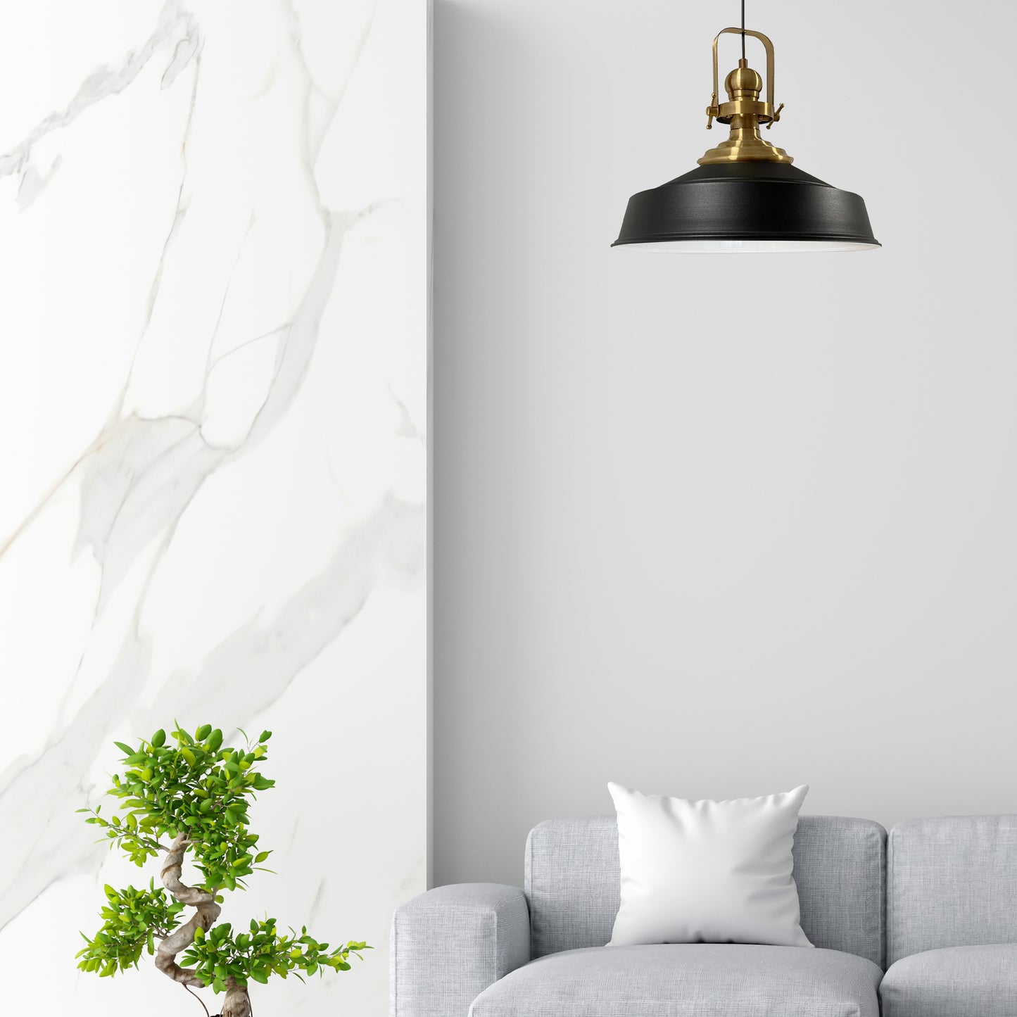 Pendelleuchte Hängelampe Industrial Schwarz Weiß Metall, Ø40cm, E27, Vintage Lampe