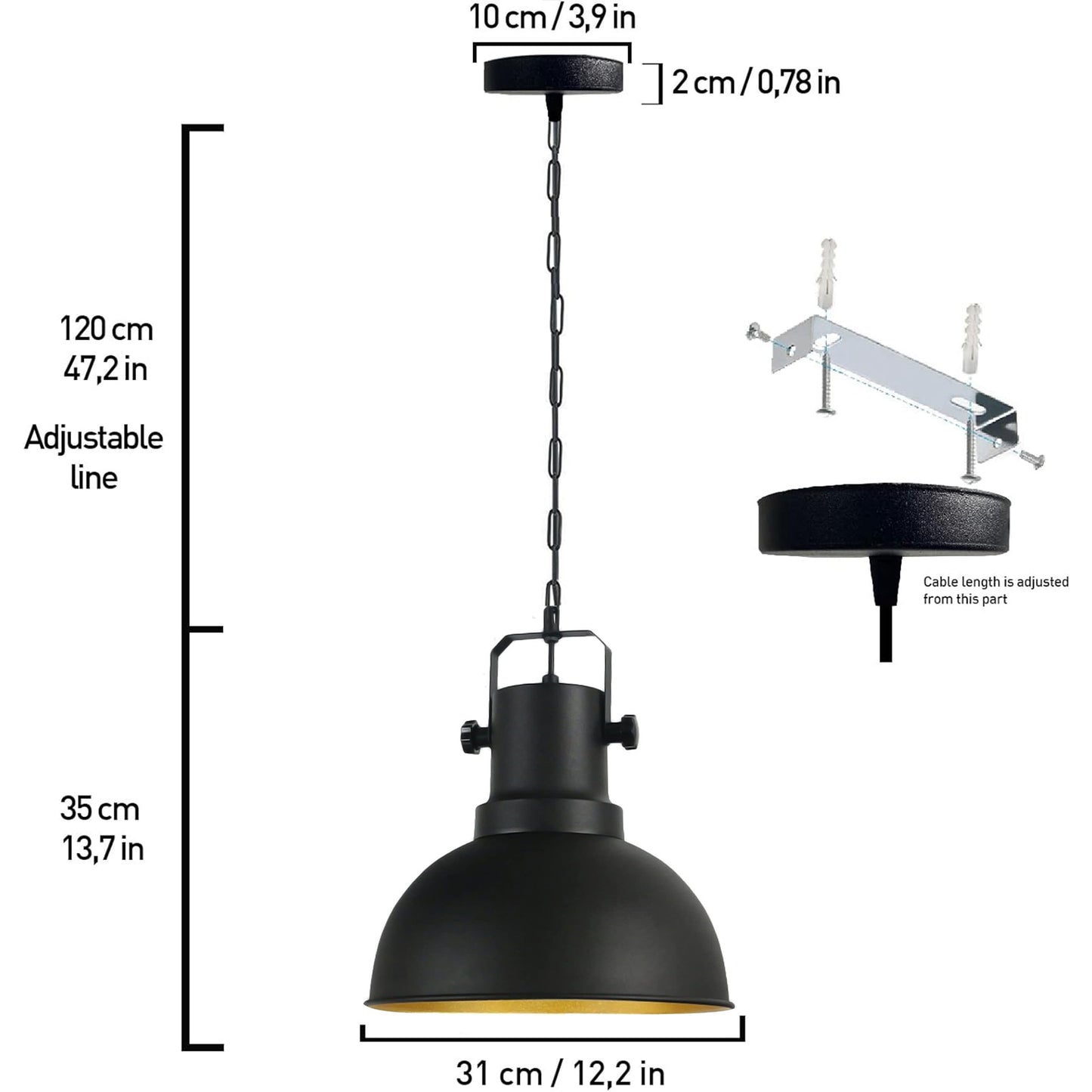 Pendelleuchte Bamyum Pendelleuchte I Ilias I Schwarz Ø30 cm Metall E27 Lampe