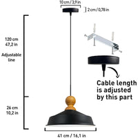 Pendelleuchte Hängelampe Industrial Schwarz Weiß Metall, Ø40cm, E27, Vintage Lampe