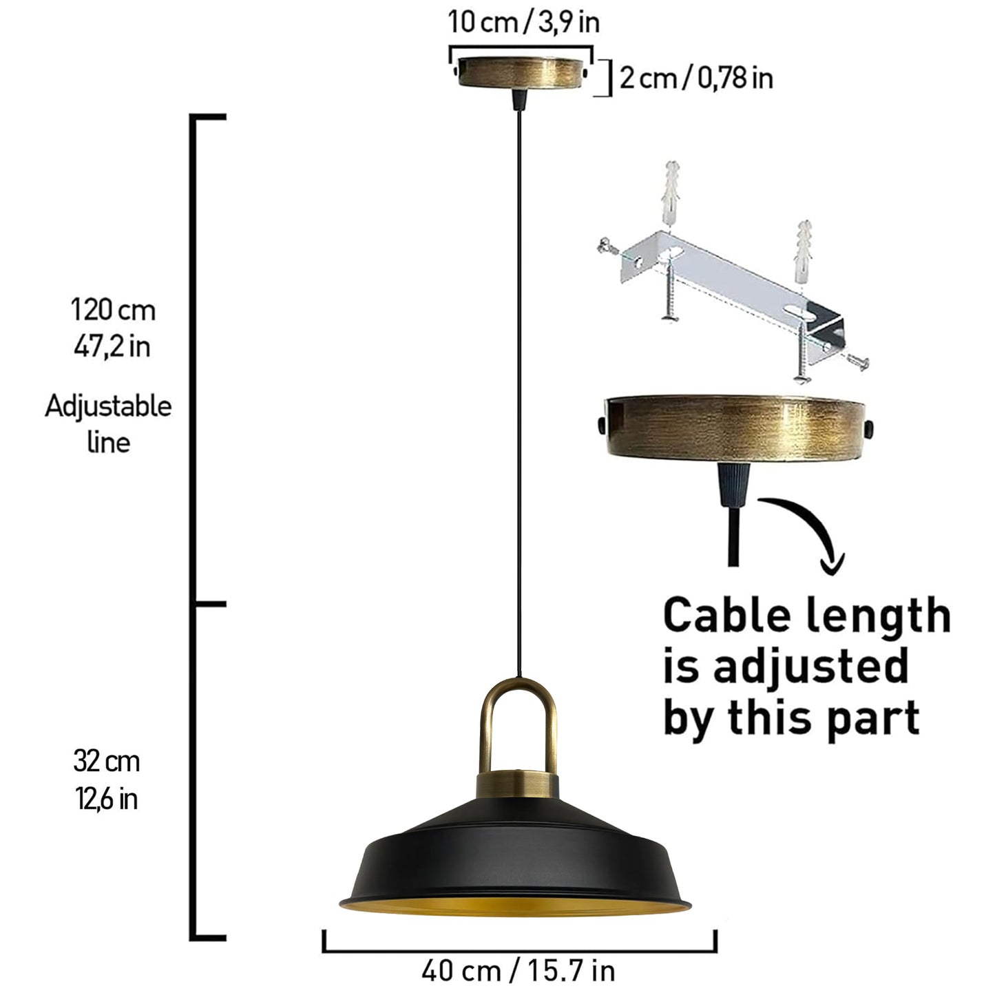 Pendelleuchte Asletl-Lock Hängelampe aus Metall Ø40 cm Lampe